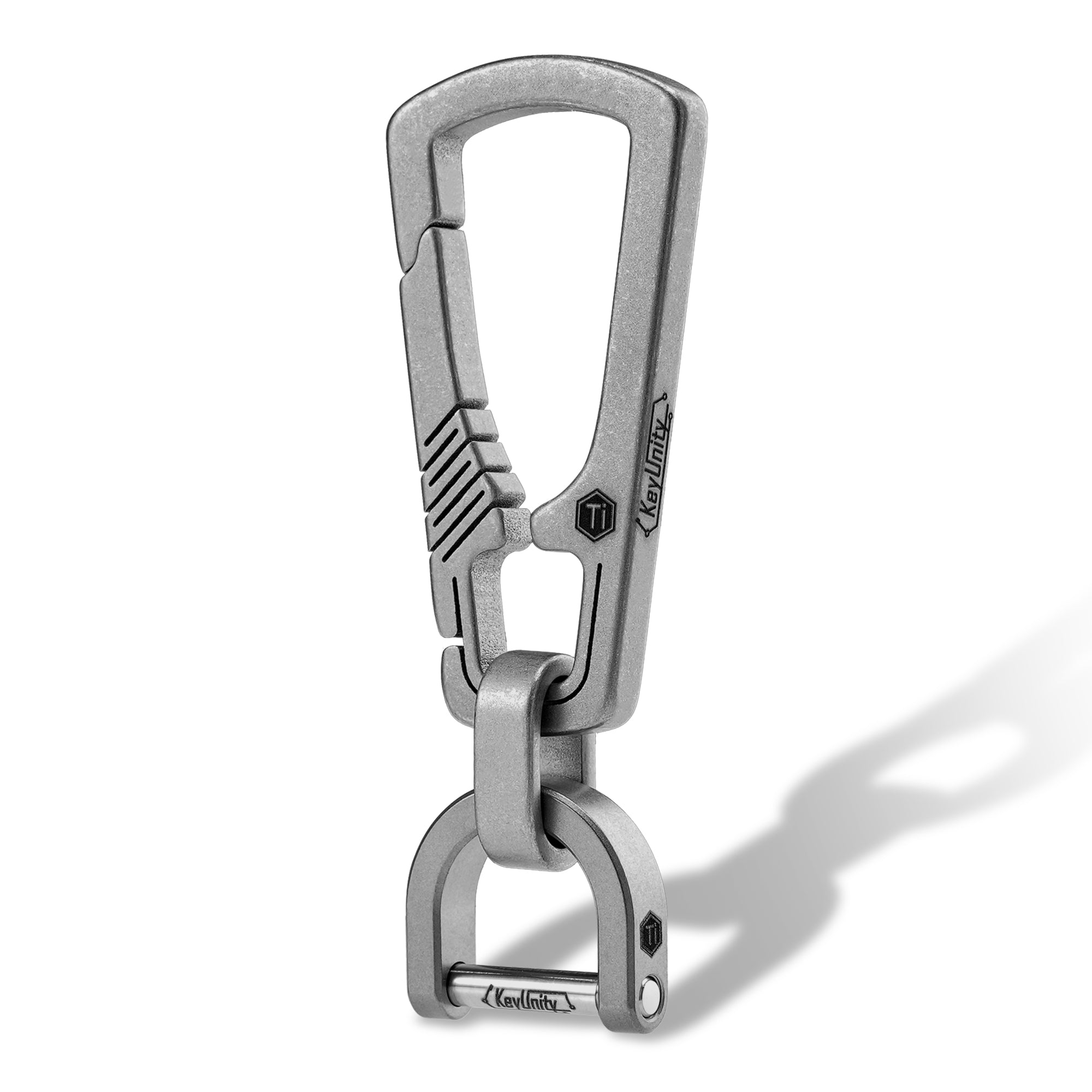 KeyUnity KM16 titanium carabiner keychain clip on white