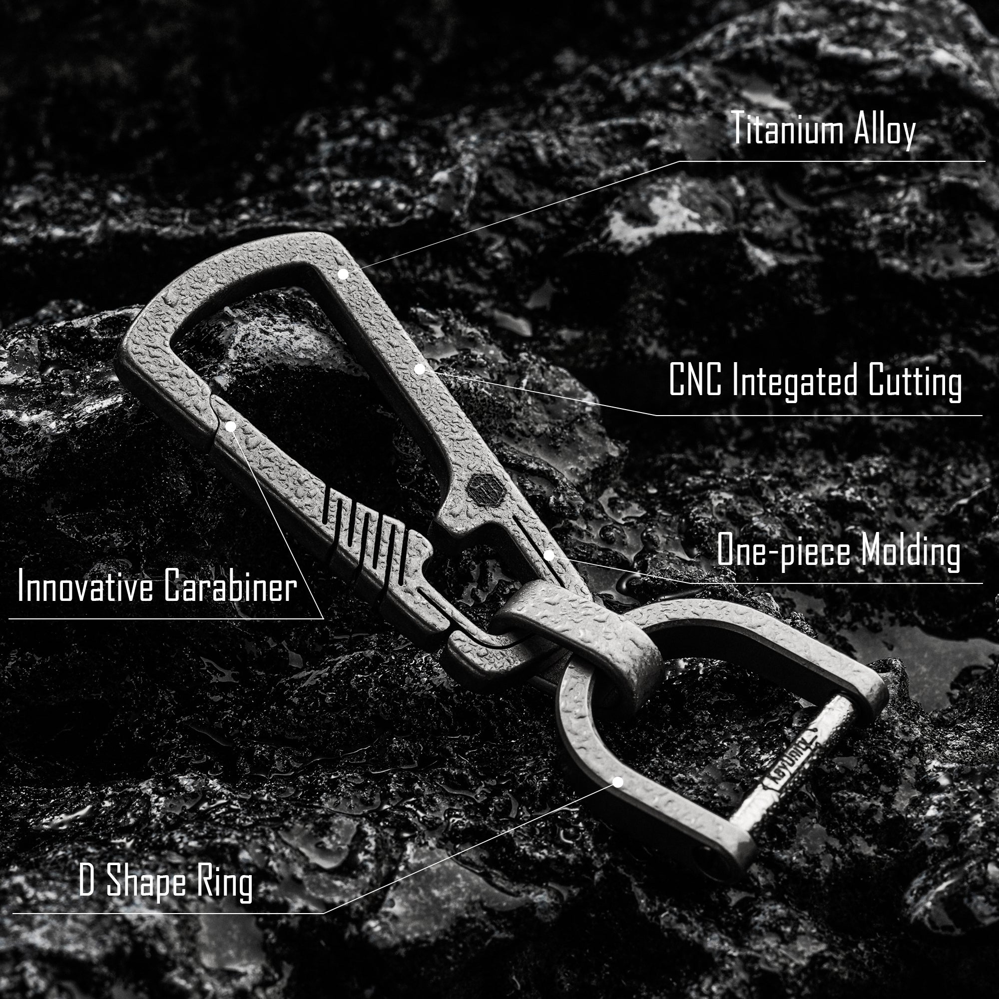 KM17 labeled natural titanium carabiner construction