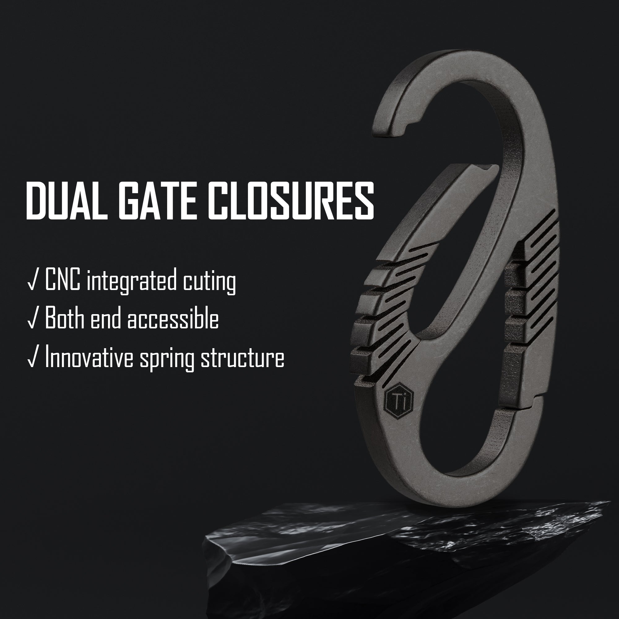 KM08 Titanium Carabiner Keychain Clip (BLACK)