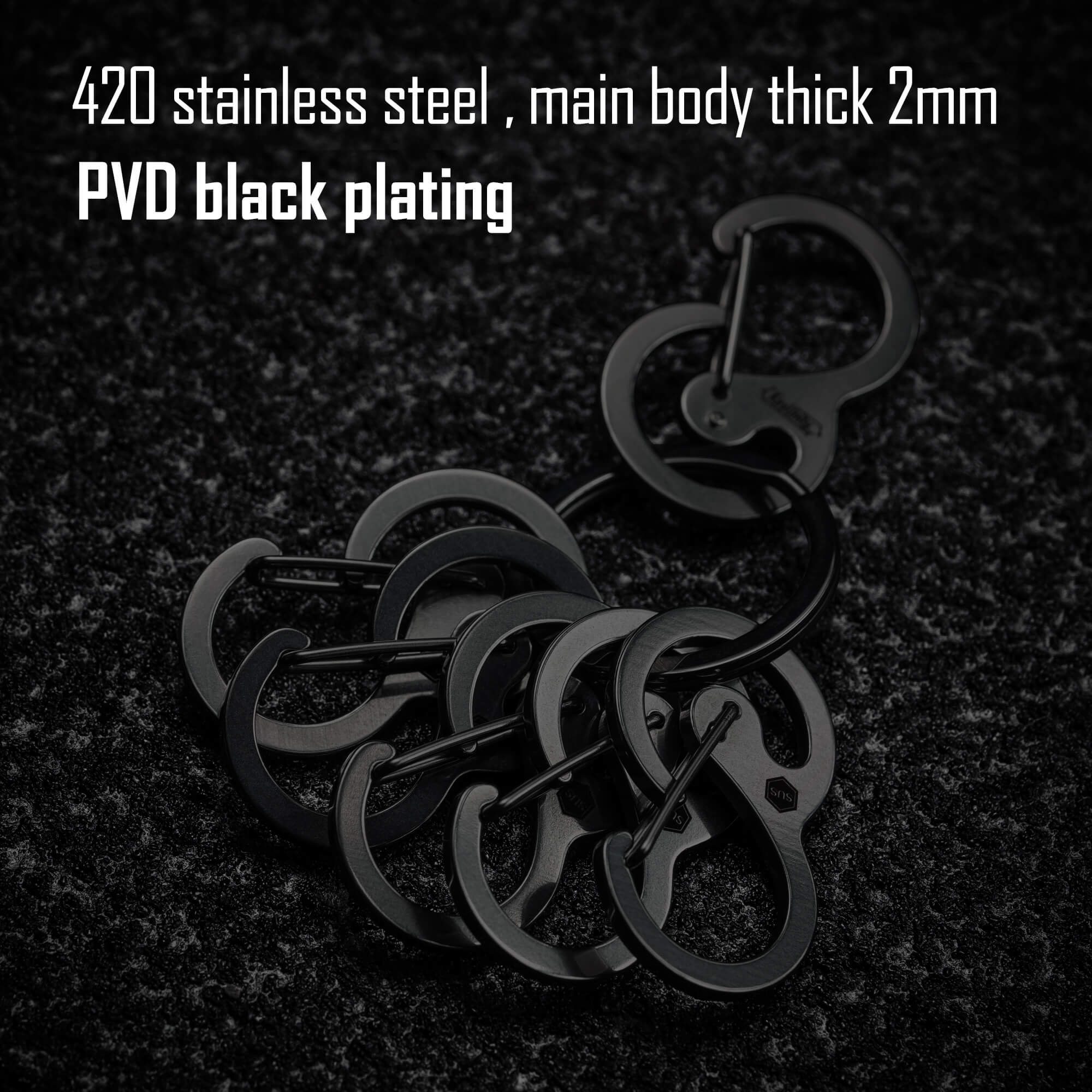 KS05 Stainless Steel Carabiner Clip (BLACK)