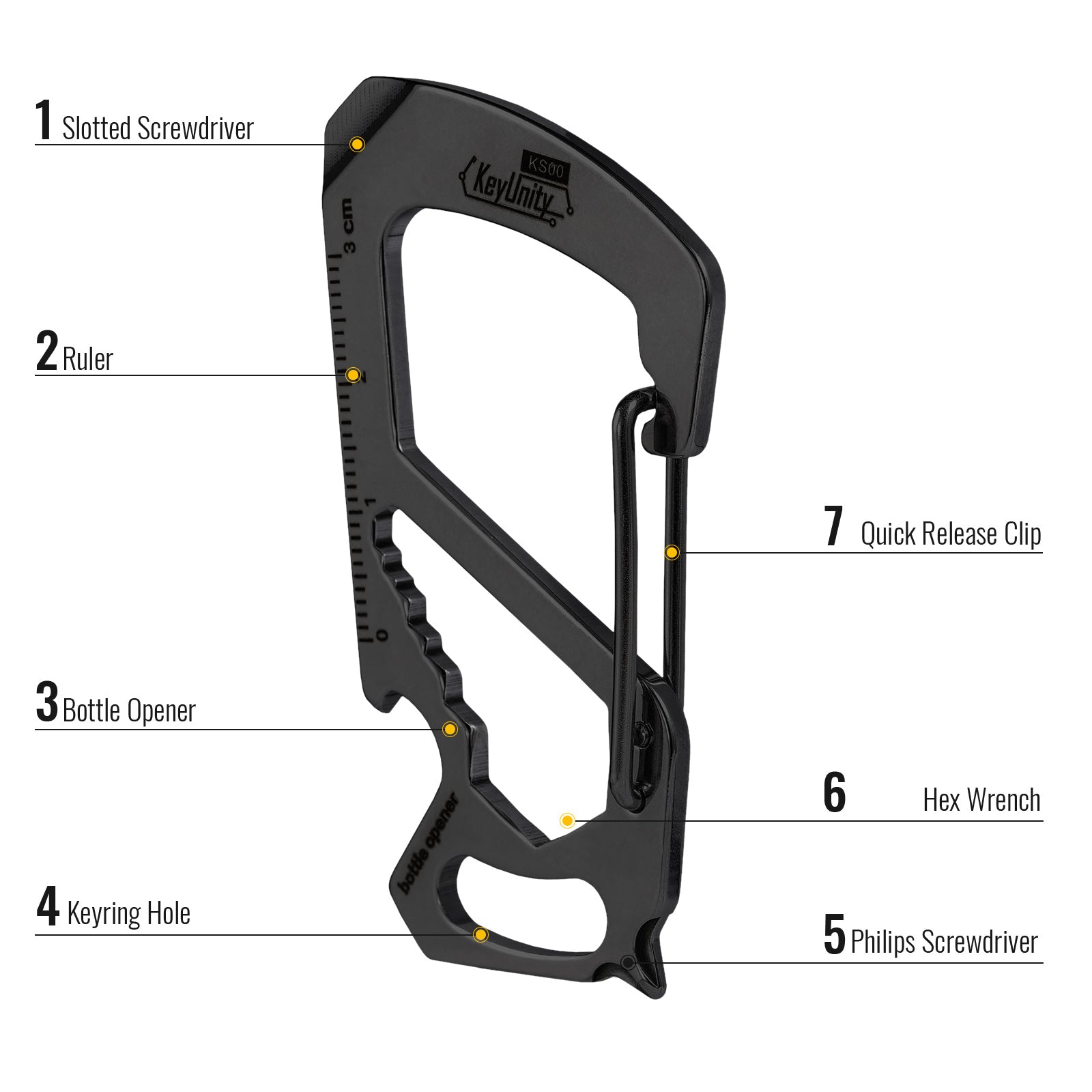 KS00BK Stainless Steel Carabiner Clip with Bottle Opener