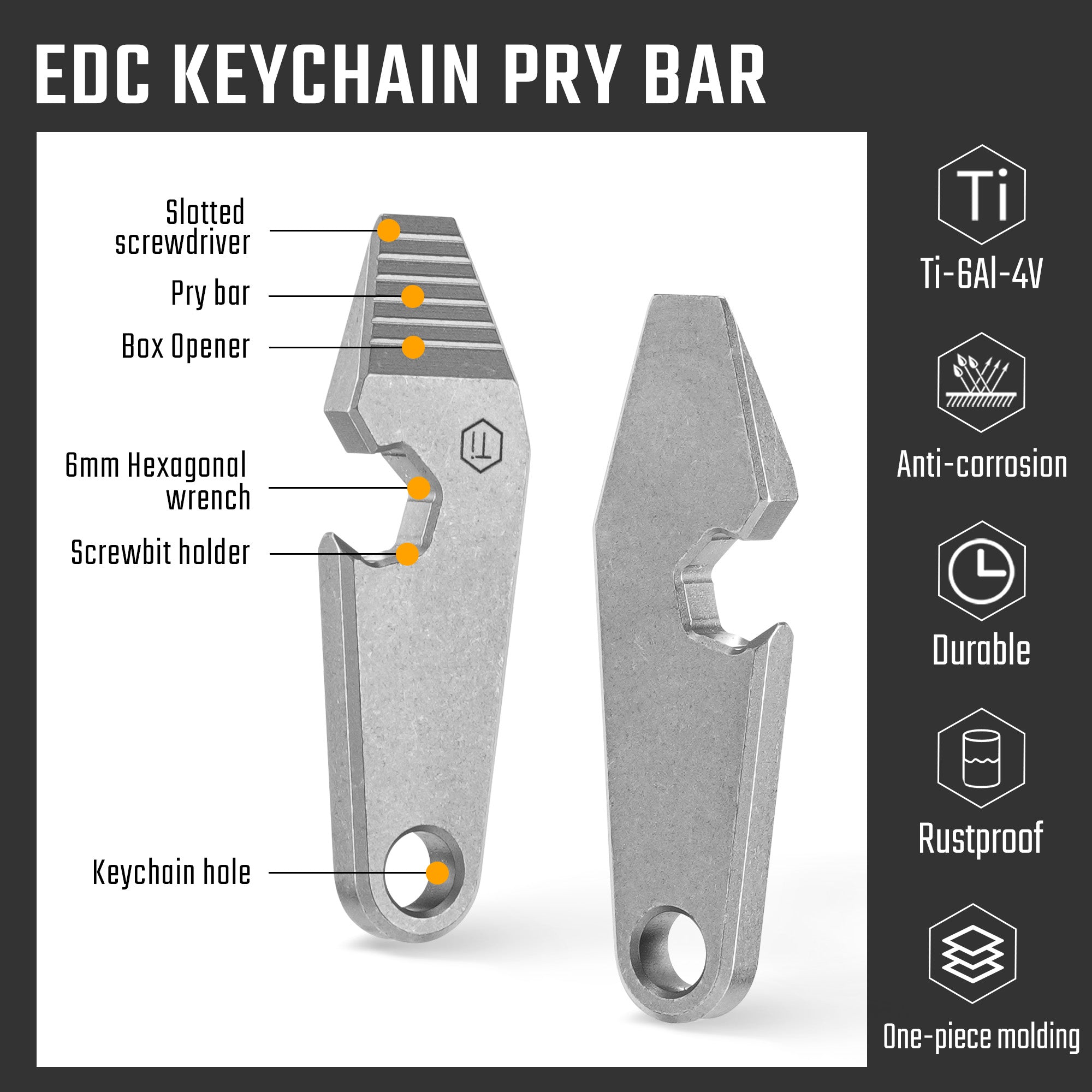 KR01 Titanium EDC Pry Bar Multitool