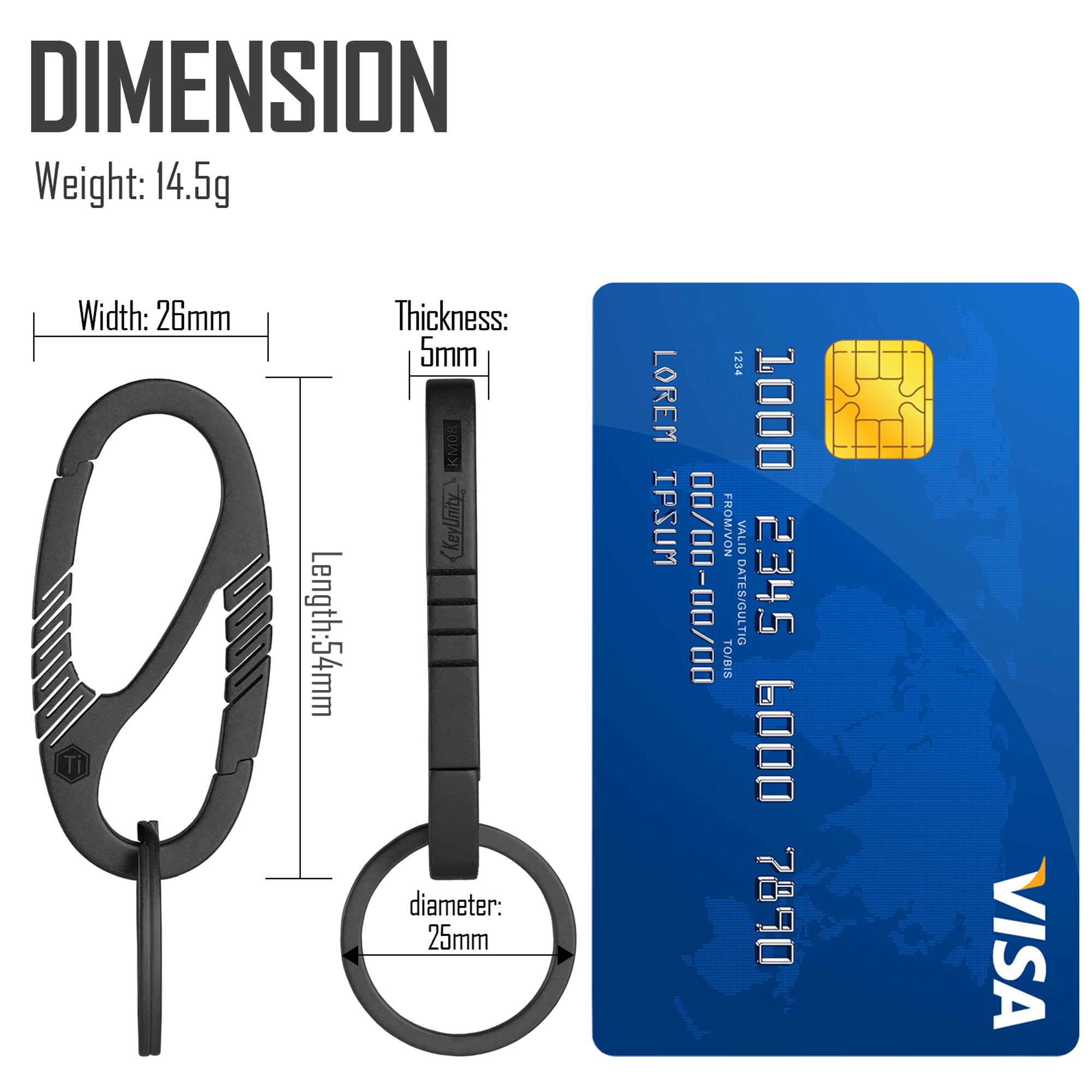 KM08 Titanium Carabiner Keychain Clip (BLACK)