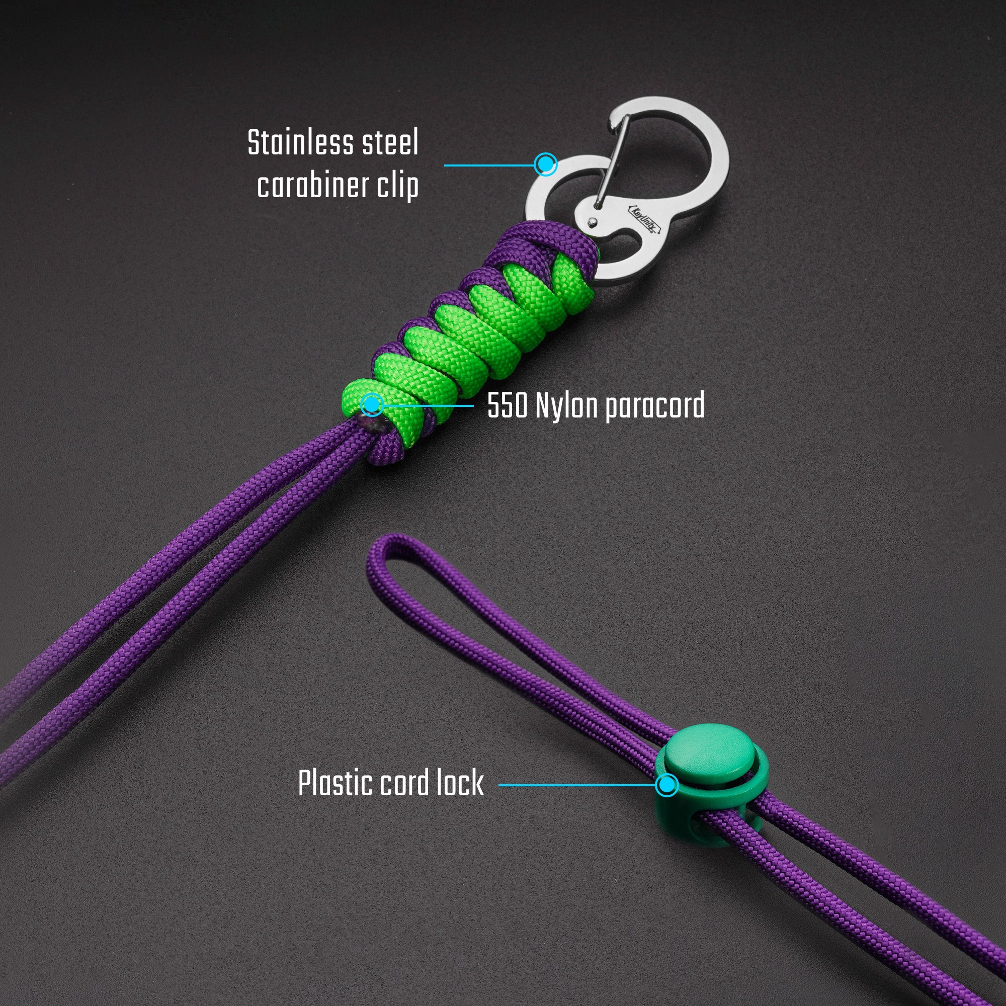 KC01 Braided Paracord Carabiner with Cord Lock