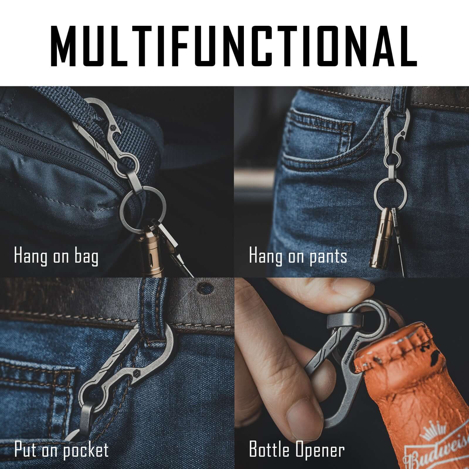 KM01 Titanium Alloy Keychain Clip with Bottle Opener