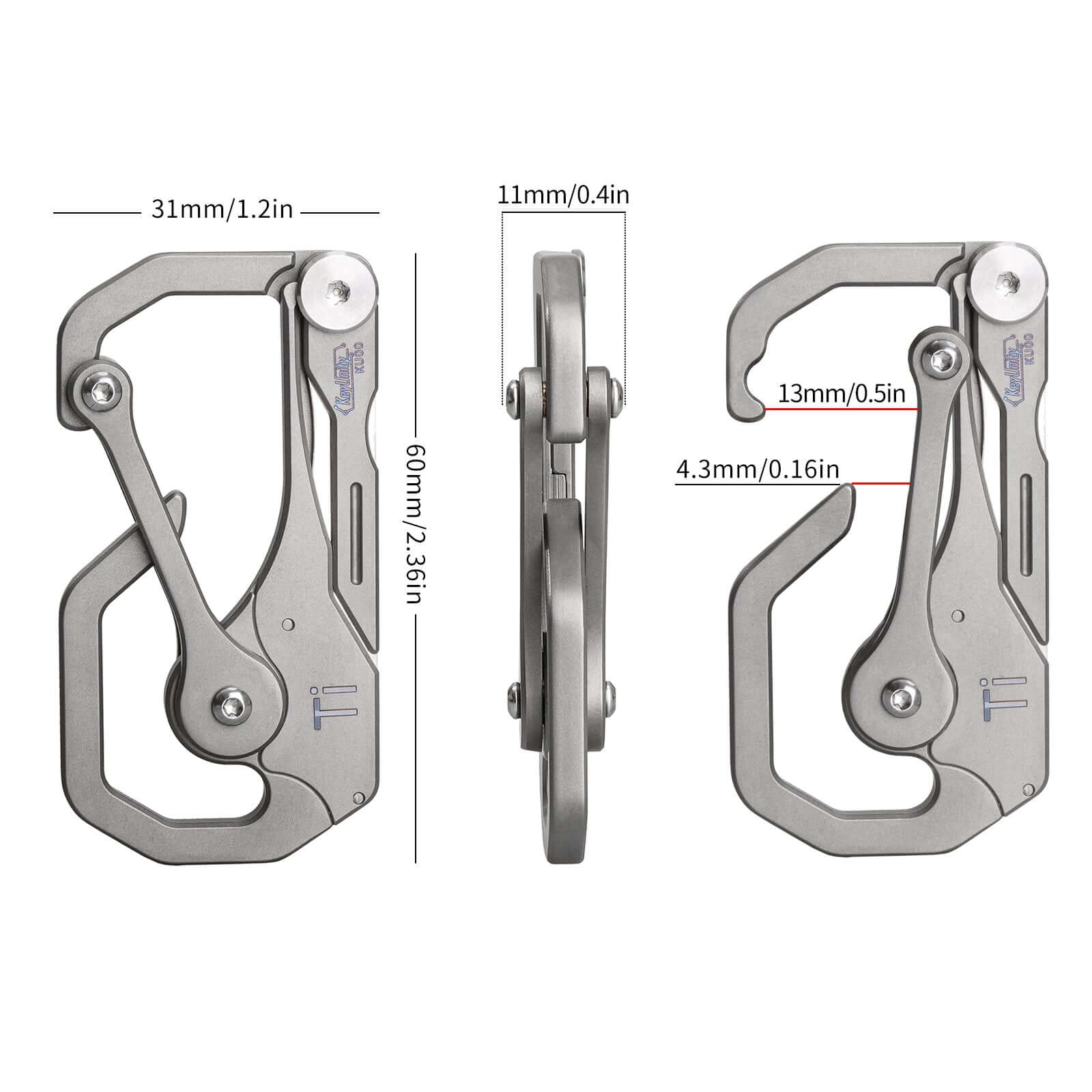 KU00 Multifunctional Ti-6Al-4V Carabiner Clip with Blade