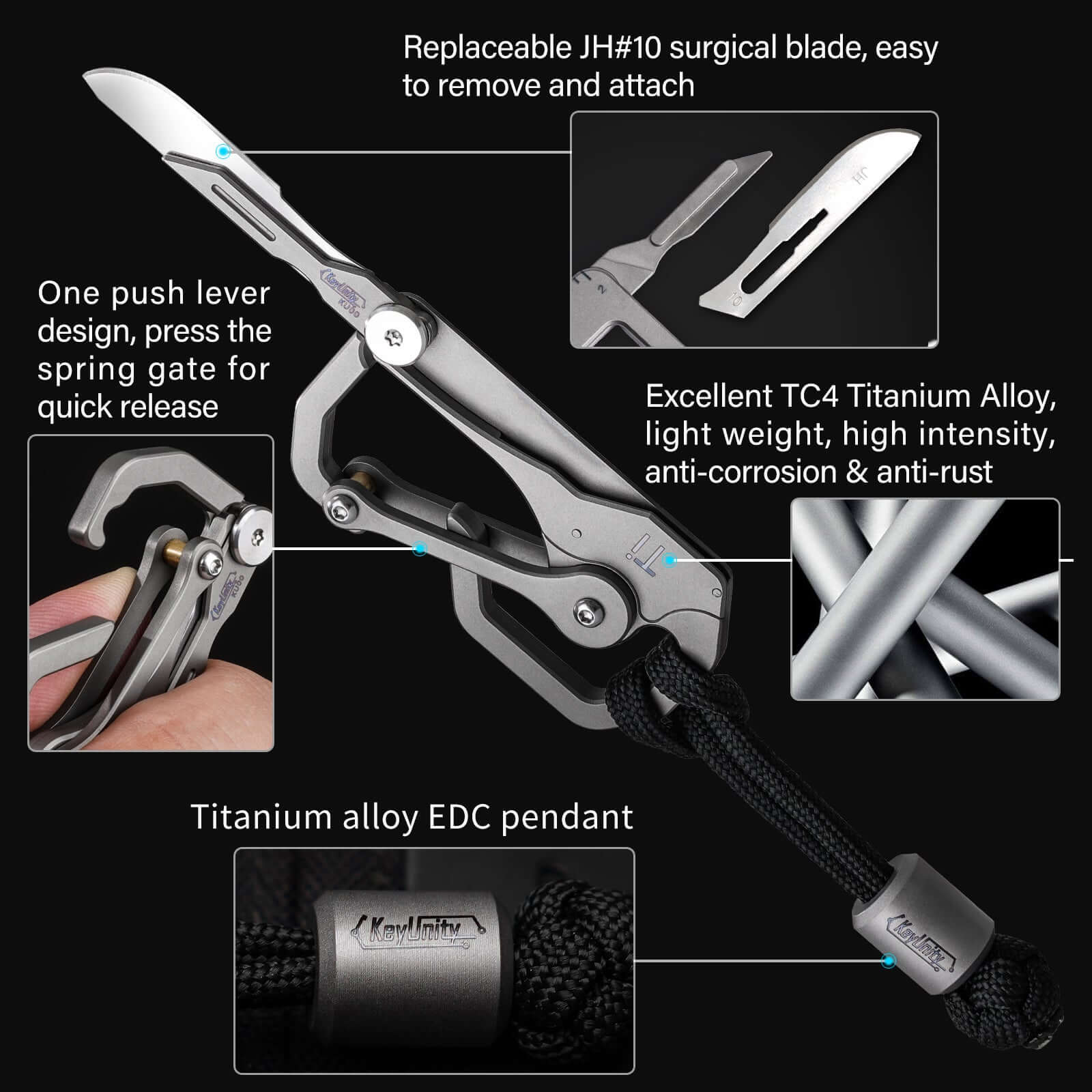 KU00 Multifunctional Ti-6Al-4V Carabiner Clip with Blade