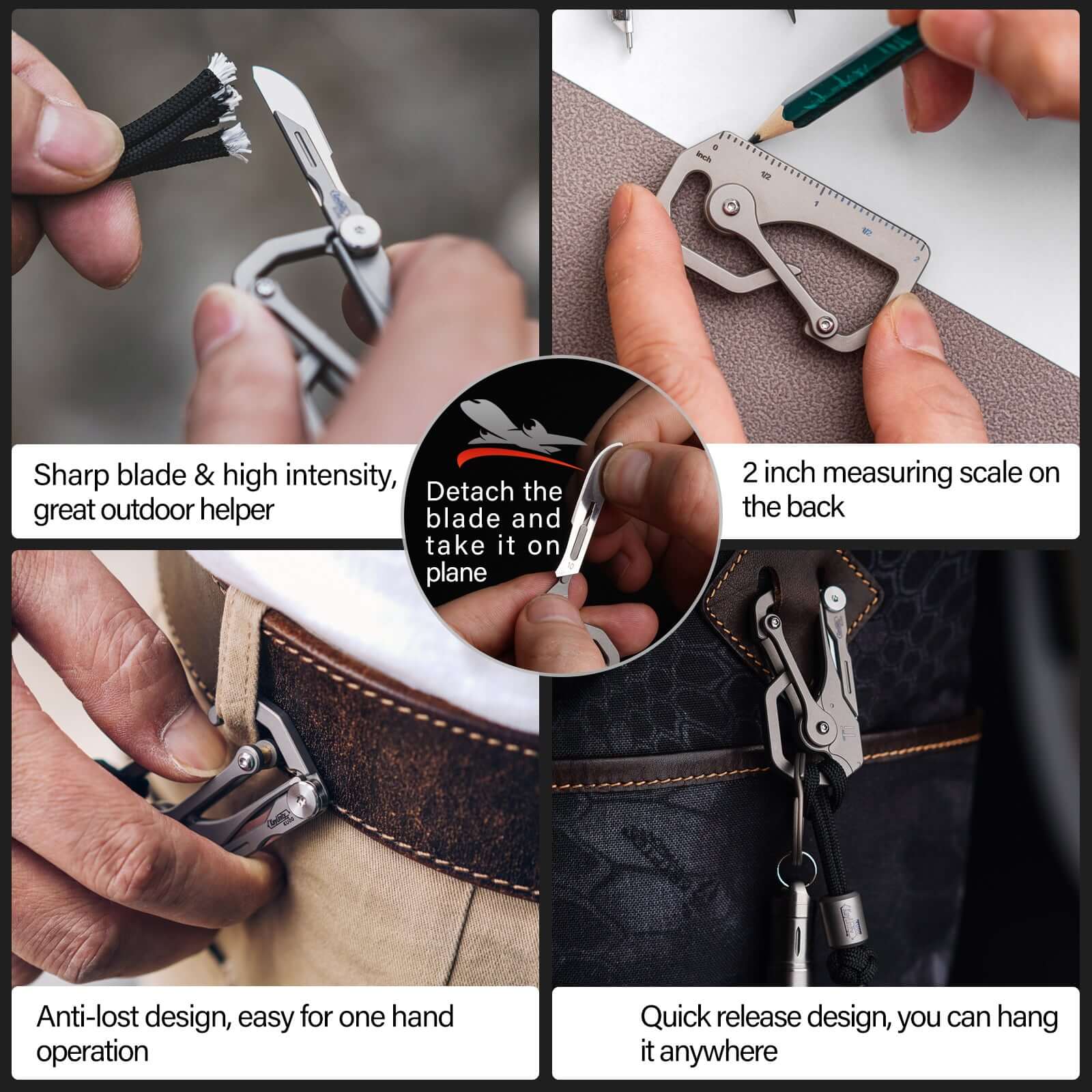 KU00 Multifunctional Ti-6Al-4V Carabiner Clip with Blade