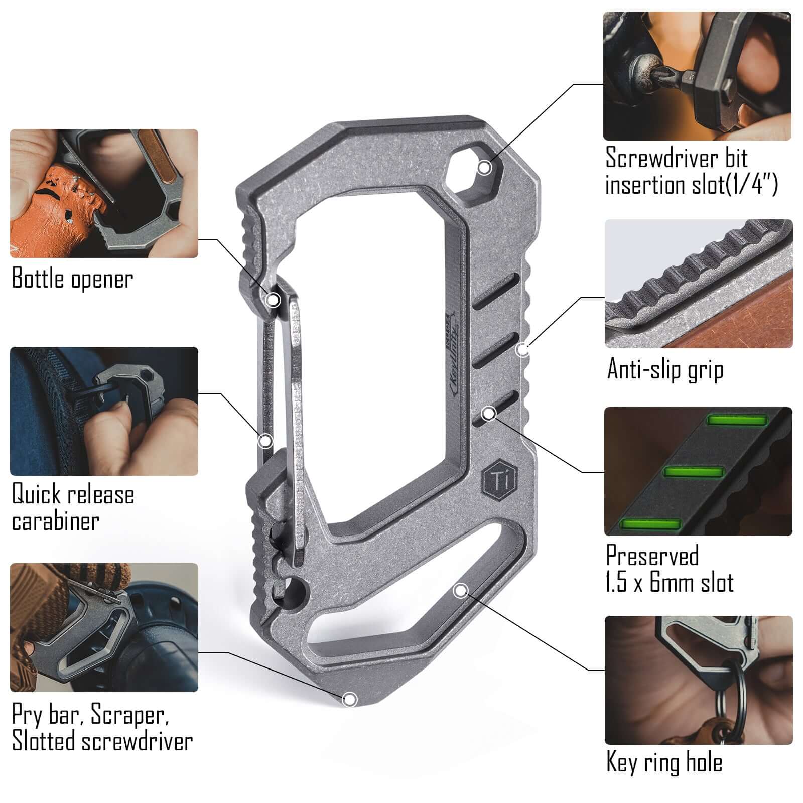 KU03 Titanium EDC 6 in 1 Multi-tool Quick Release Carabiner