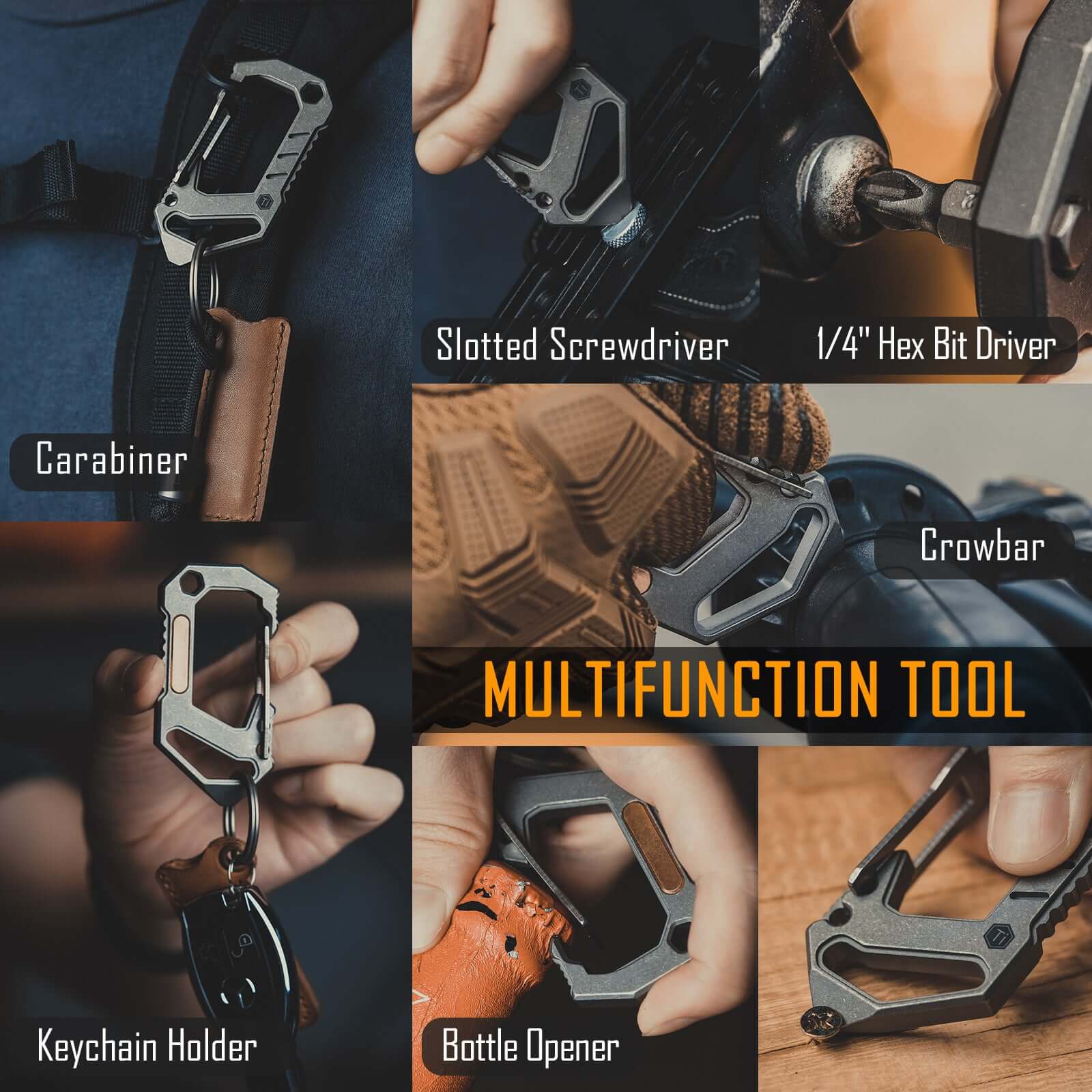 KU03 Titanium EDC 6 in 1 Multi-tool Quick Release Carabiner