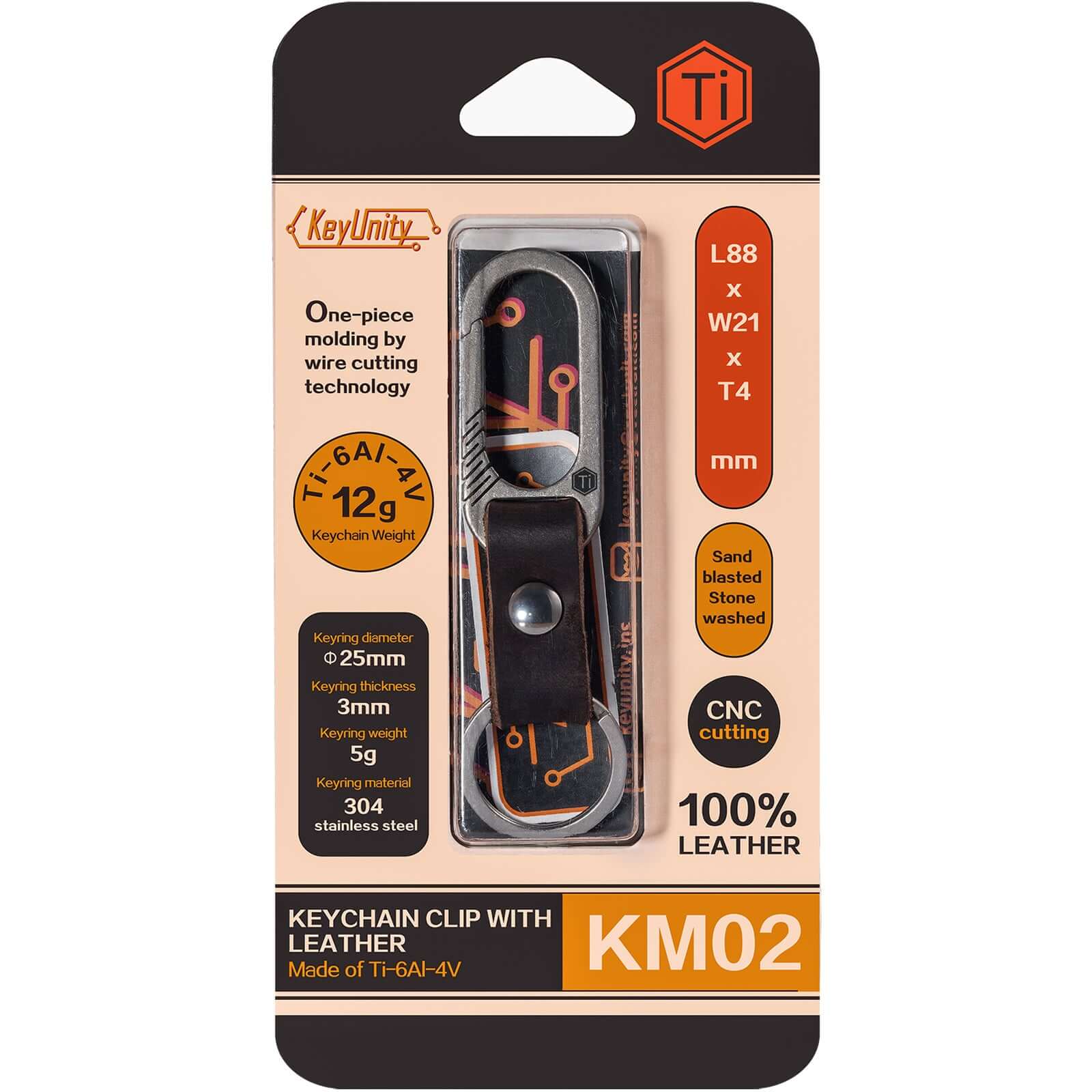 KM02 Titanium Alloy Keychain Clip with Leather