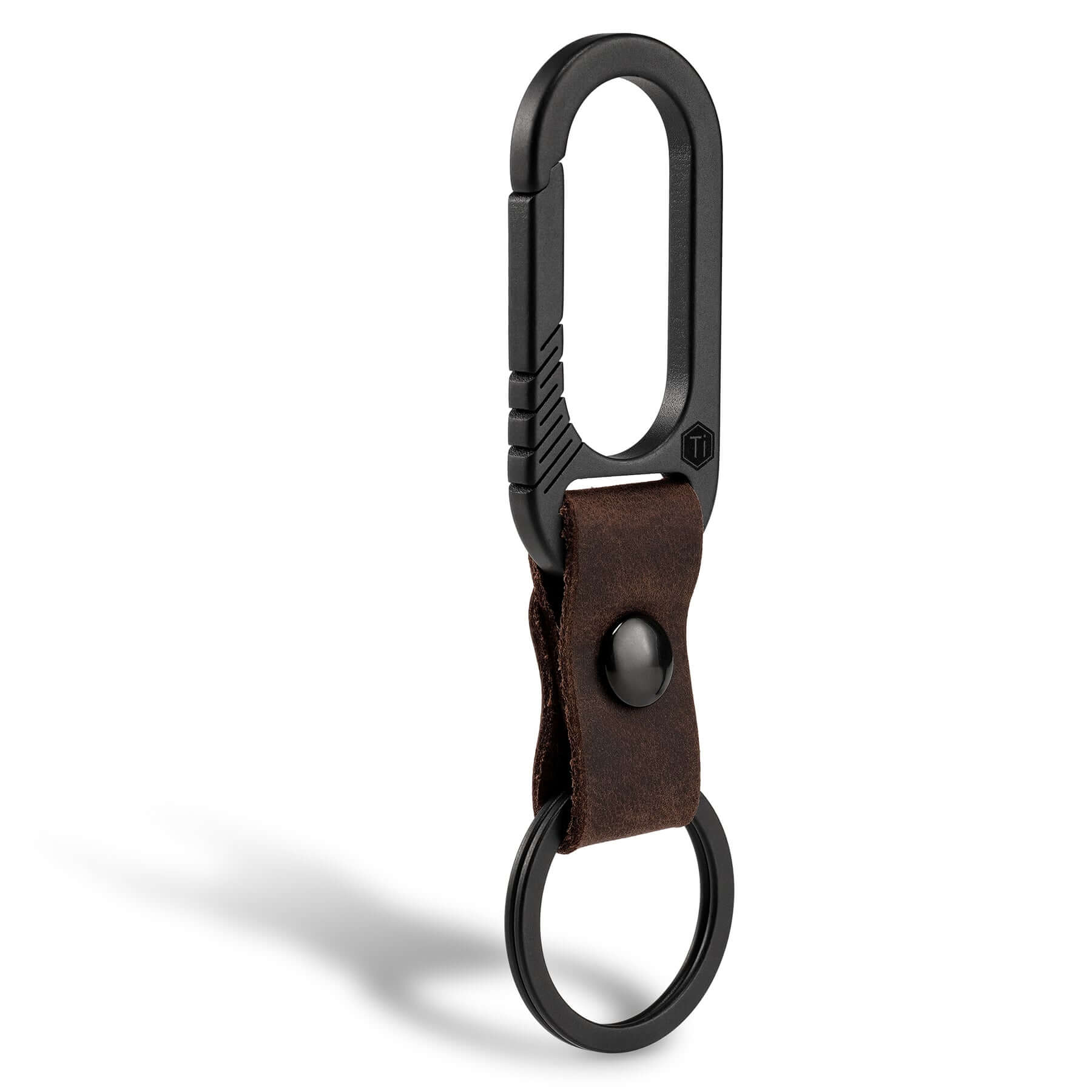 KM02 Titanium Alloy Keychain Clip with Leather (PVD BLACK)