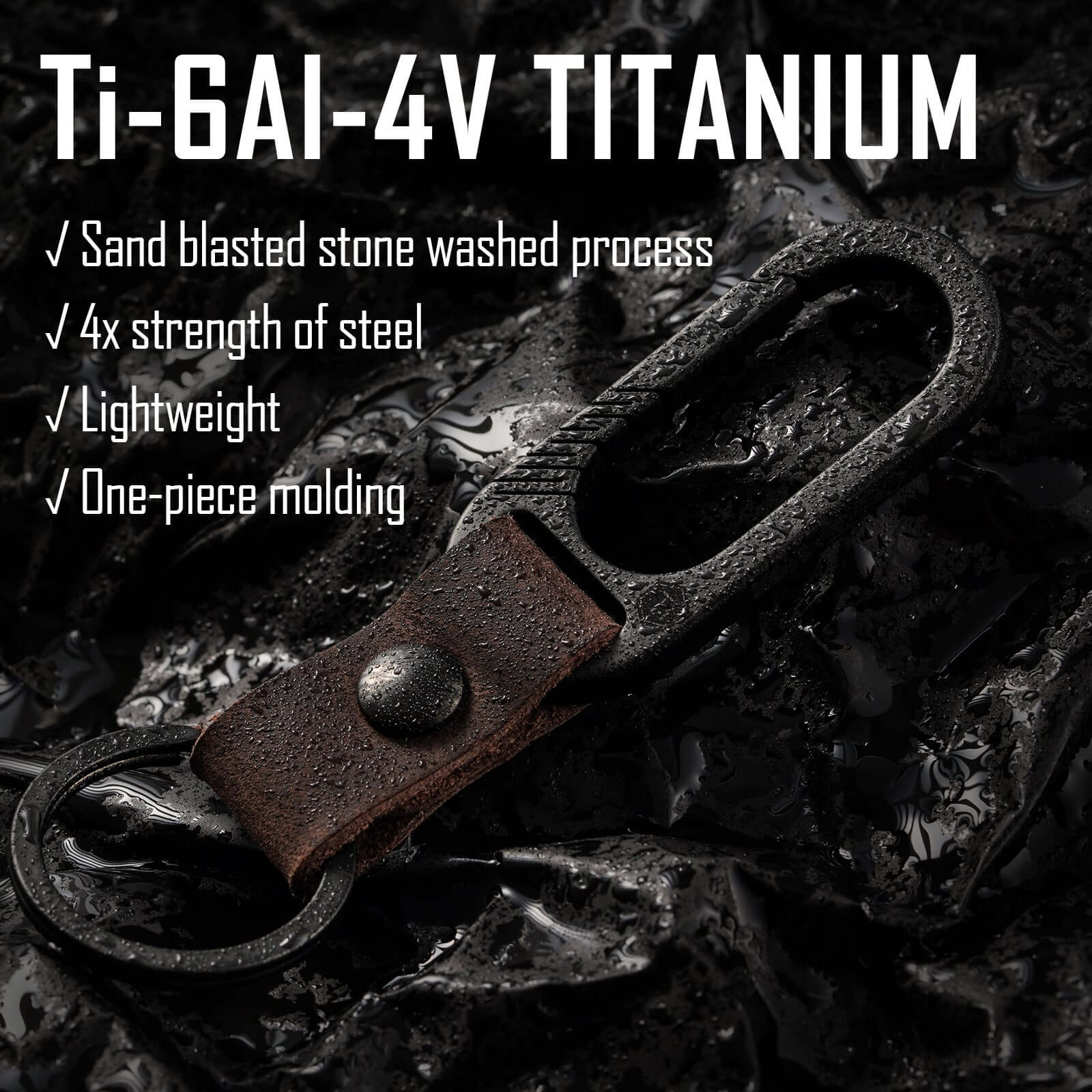 KM02 Titanium Alloy Keychain Clip with Leather (PVD BLACK)