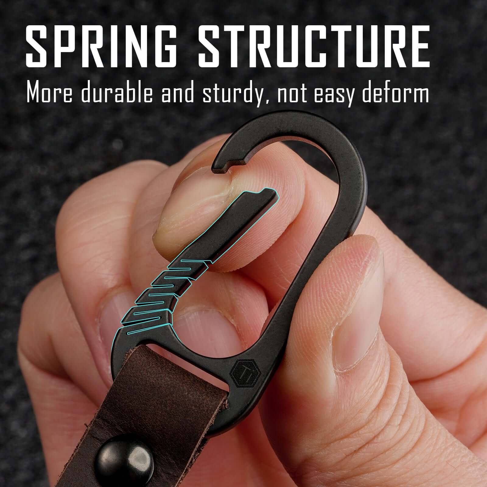 KM02 Titanium Alloy Keychain Clip with Leather (PVD BLACK)