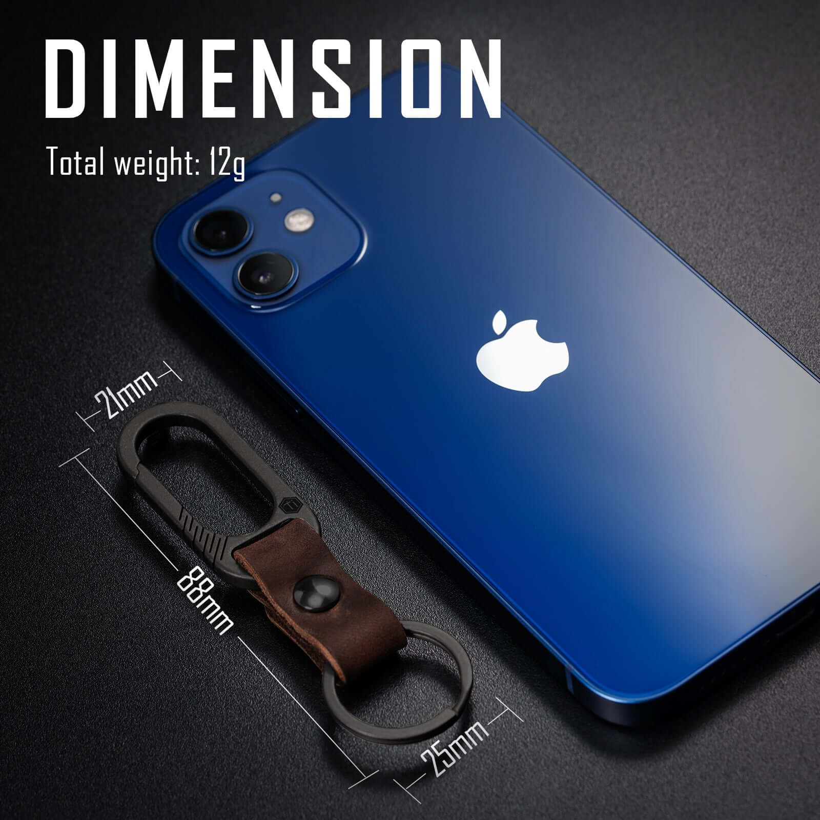 KM02 Titanium Alloy Keychain Clip with Leather (PVD BLACK)