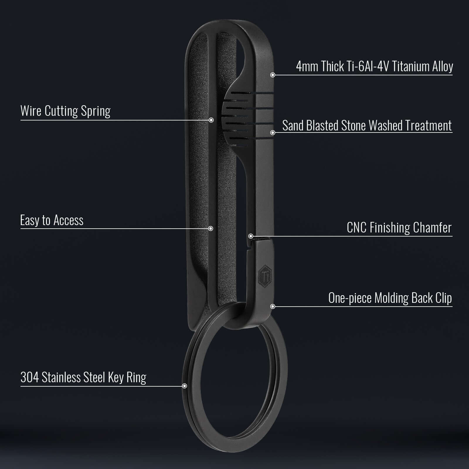 KM03 Titanium Alloy Belt Loop Keychain Clip (PVD BLACK)