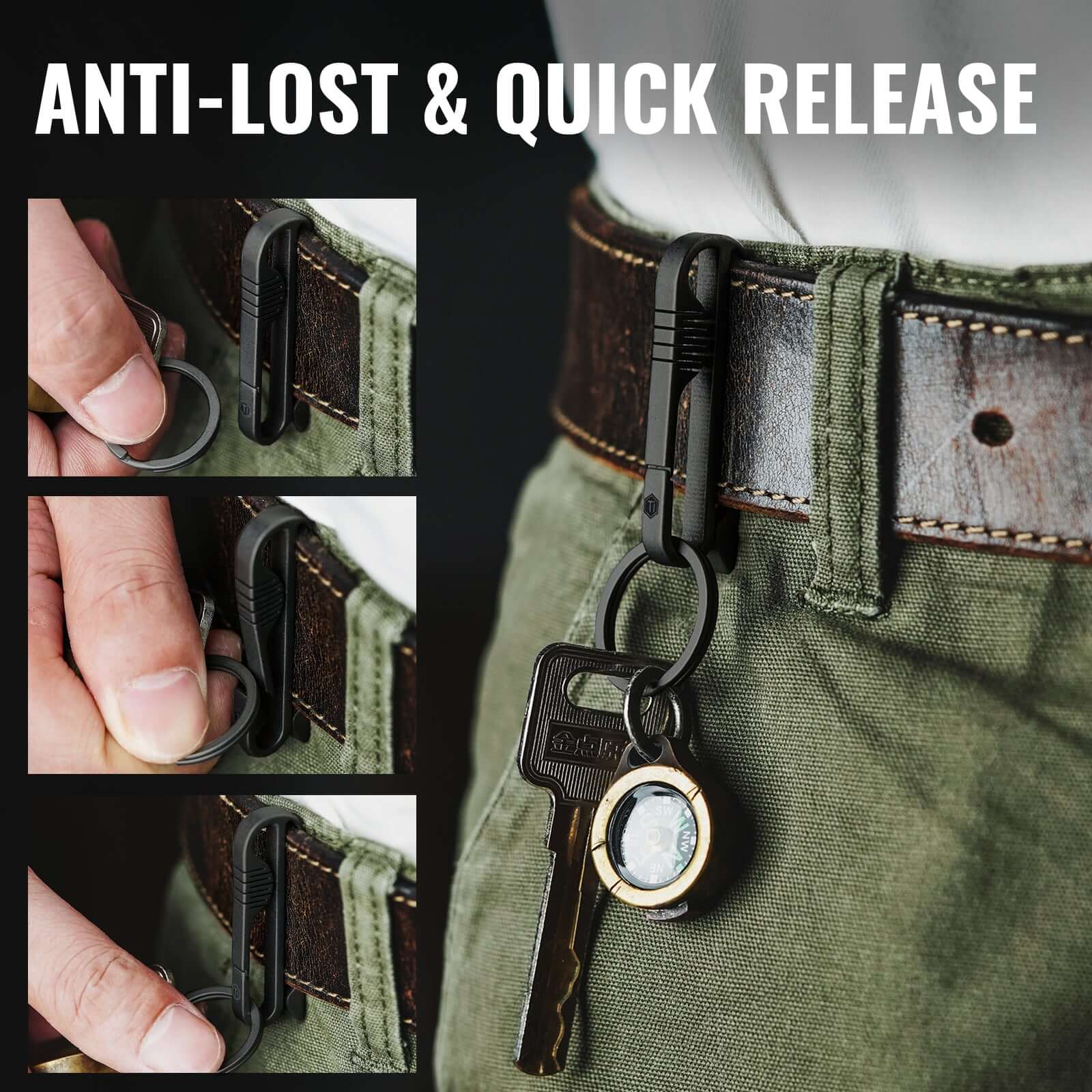 KM03 Titanium Alloy Belt Loop Keychain Clip (PVD BLACK)
