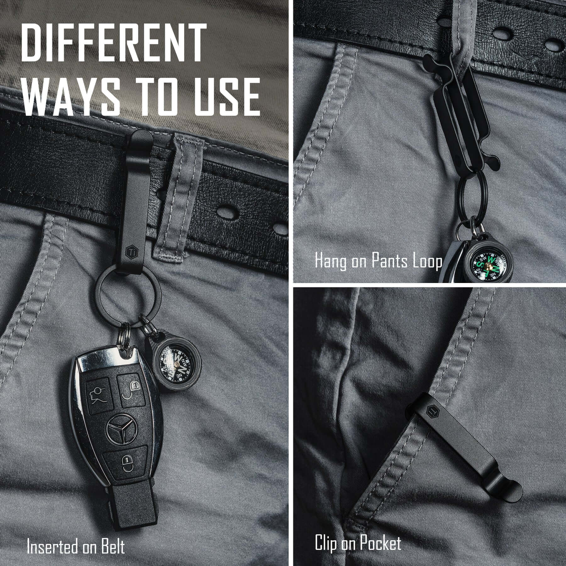 KM00 Titanium Alloy Keychain Belt Clip (BLACK)