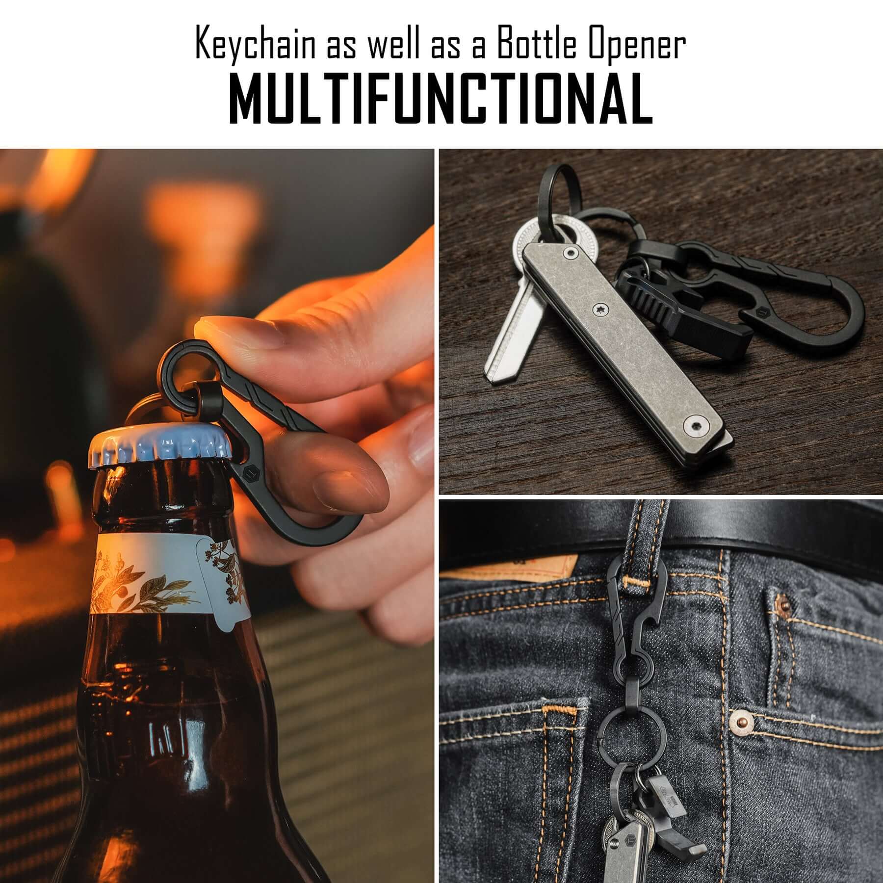 KM01 Titanium Alloy Keychain Clip with Bottle Opener (Black)