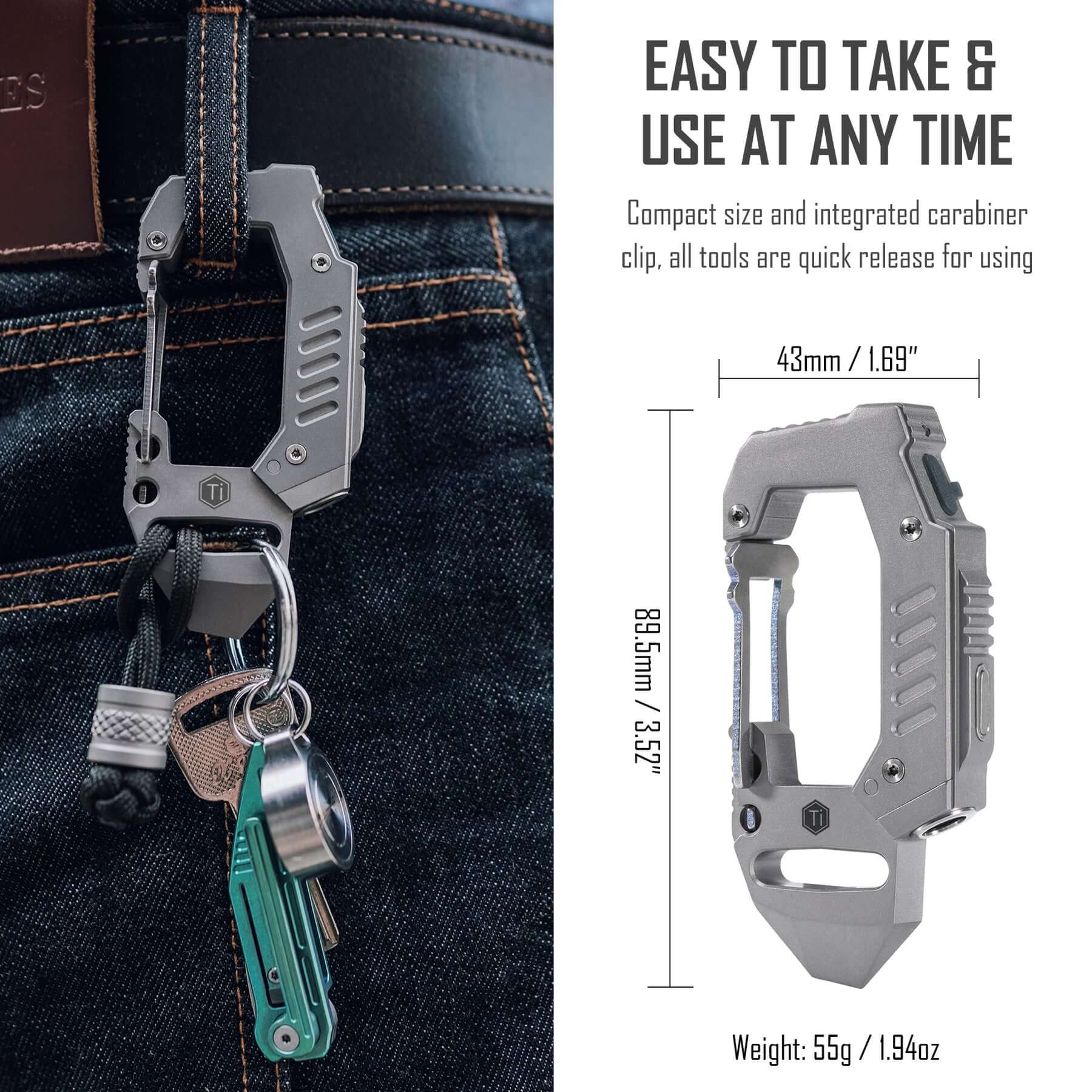 KF02 Titanium Carabiner Flashlight