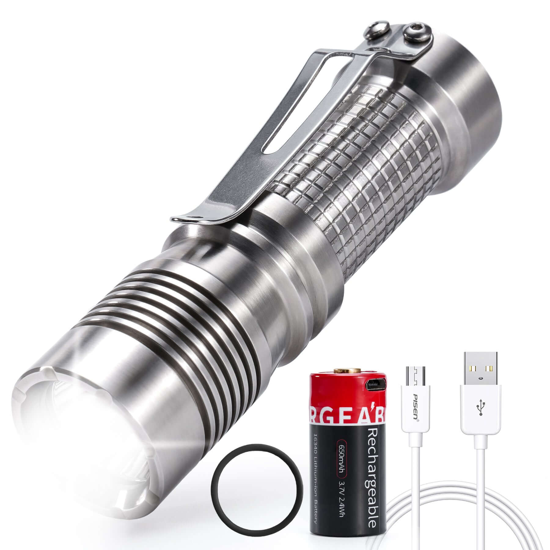 KF01 Stainless Steel Rechargeable Flashlight