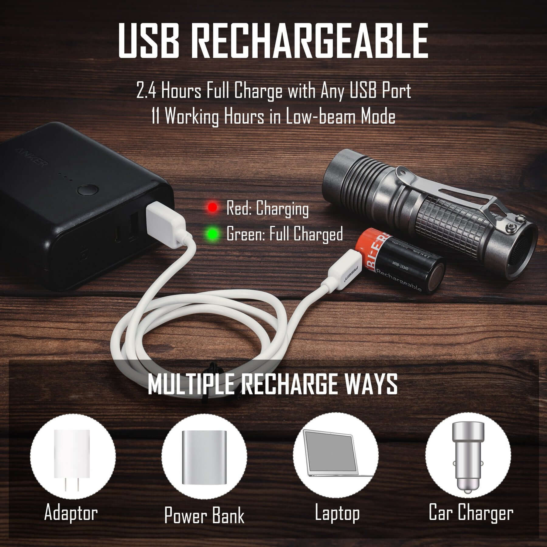 KF01 Stainless Steel Rechargeable Flashlight