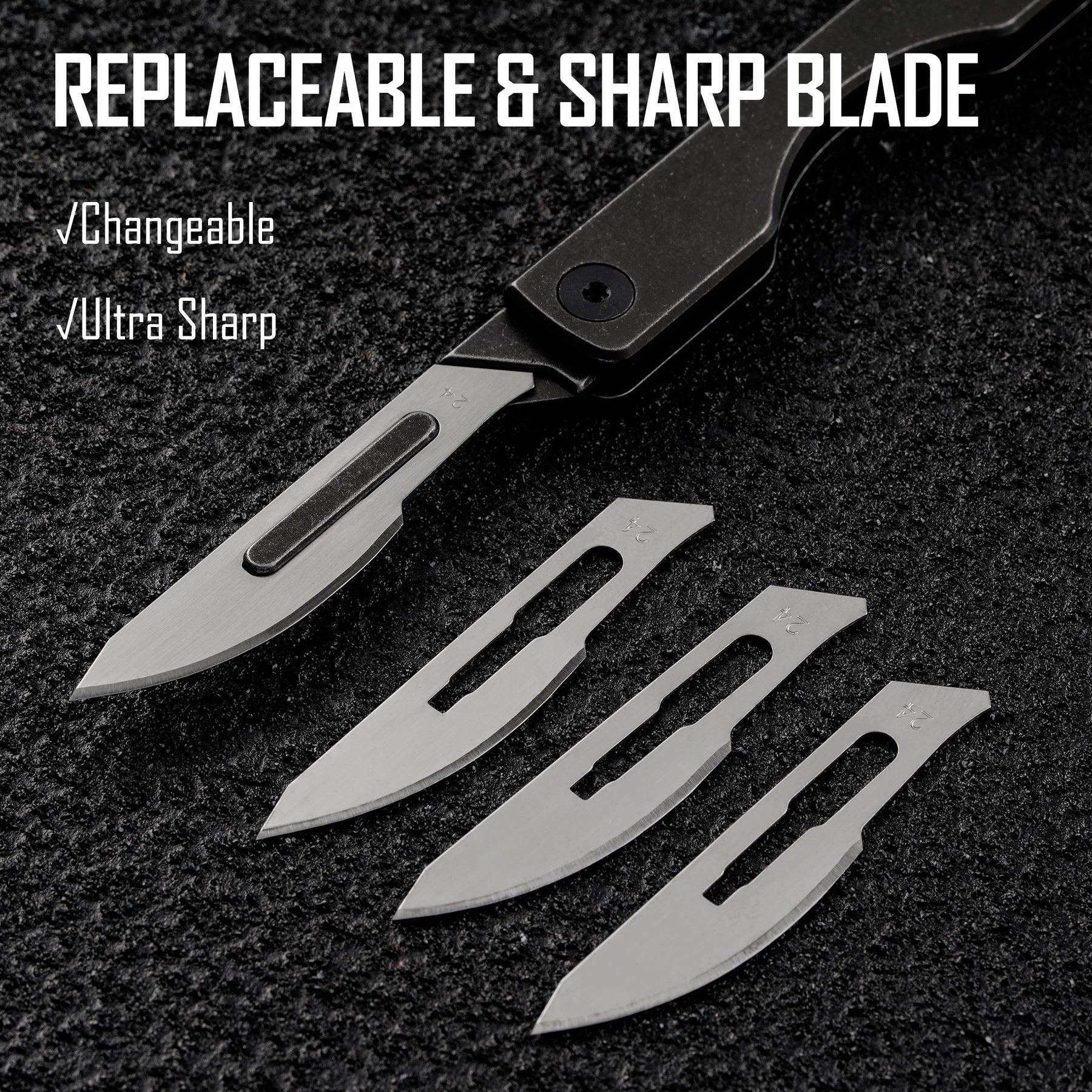 KK01BK Titanium Folding Knife with #24 Replaceable Blade (PVD Black)