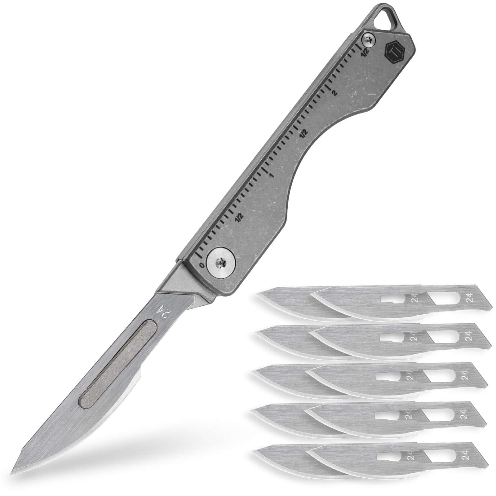 KK01AR Titanium Folding Knife with #24 Replaceable Blade (Ruler AR)