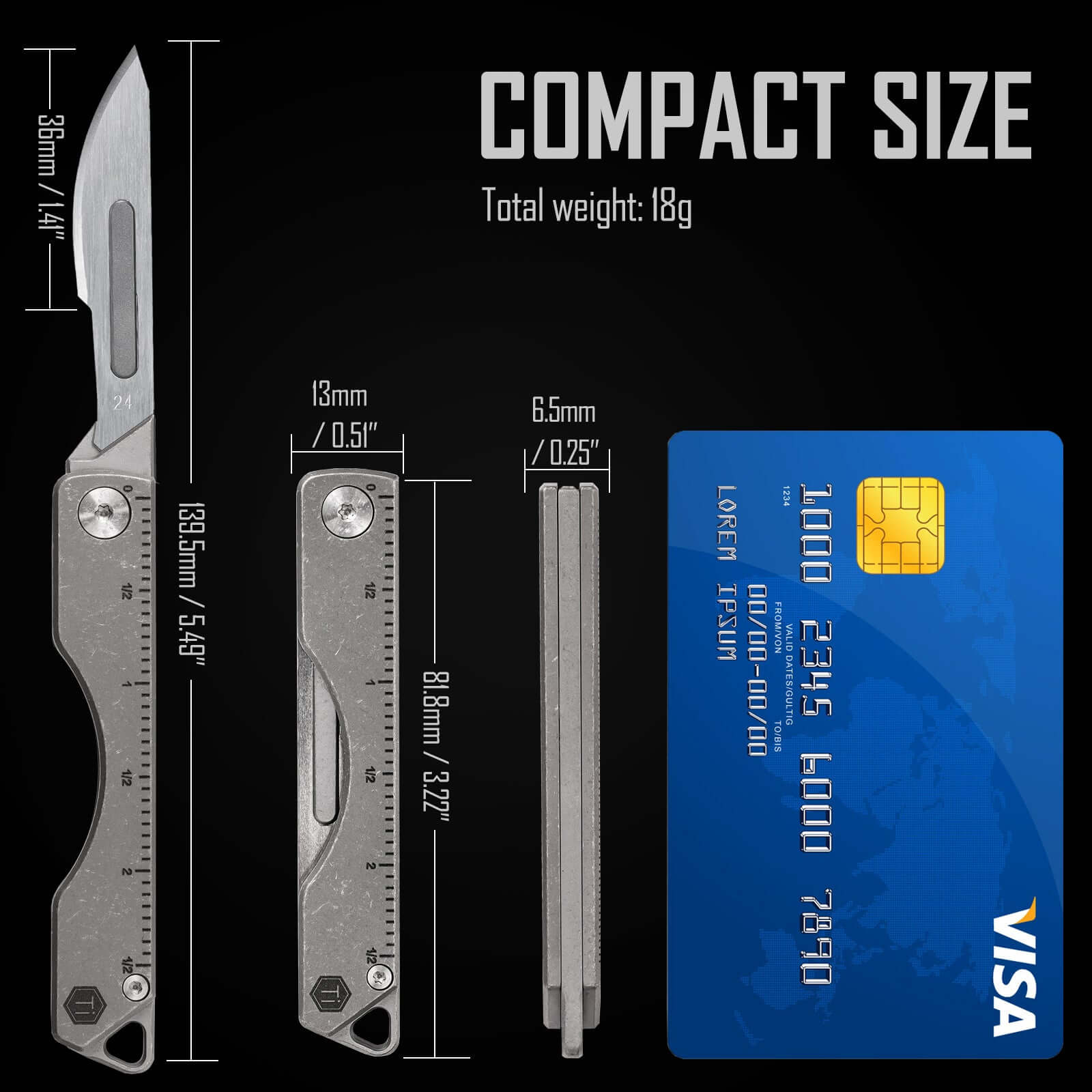KK01AR Titanium Folding Knife with #24 Replaceable Blade (Ruler AR)