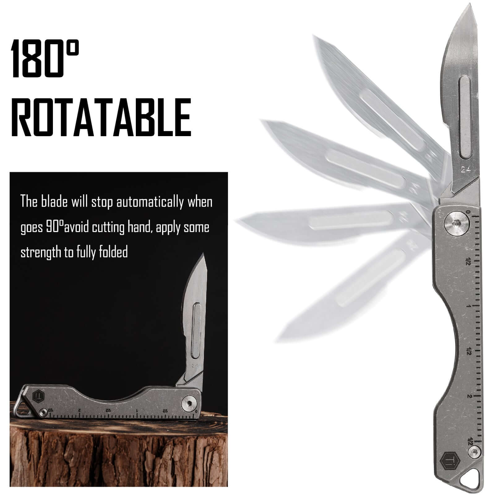 KK01AR Titanium Folding Knife with #24 Replaceable Blade (Ruler AR)