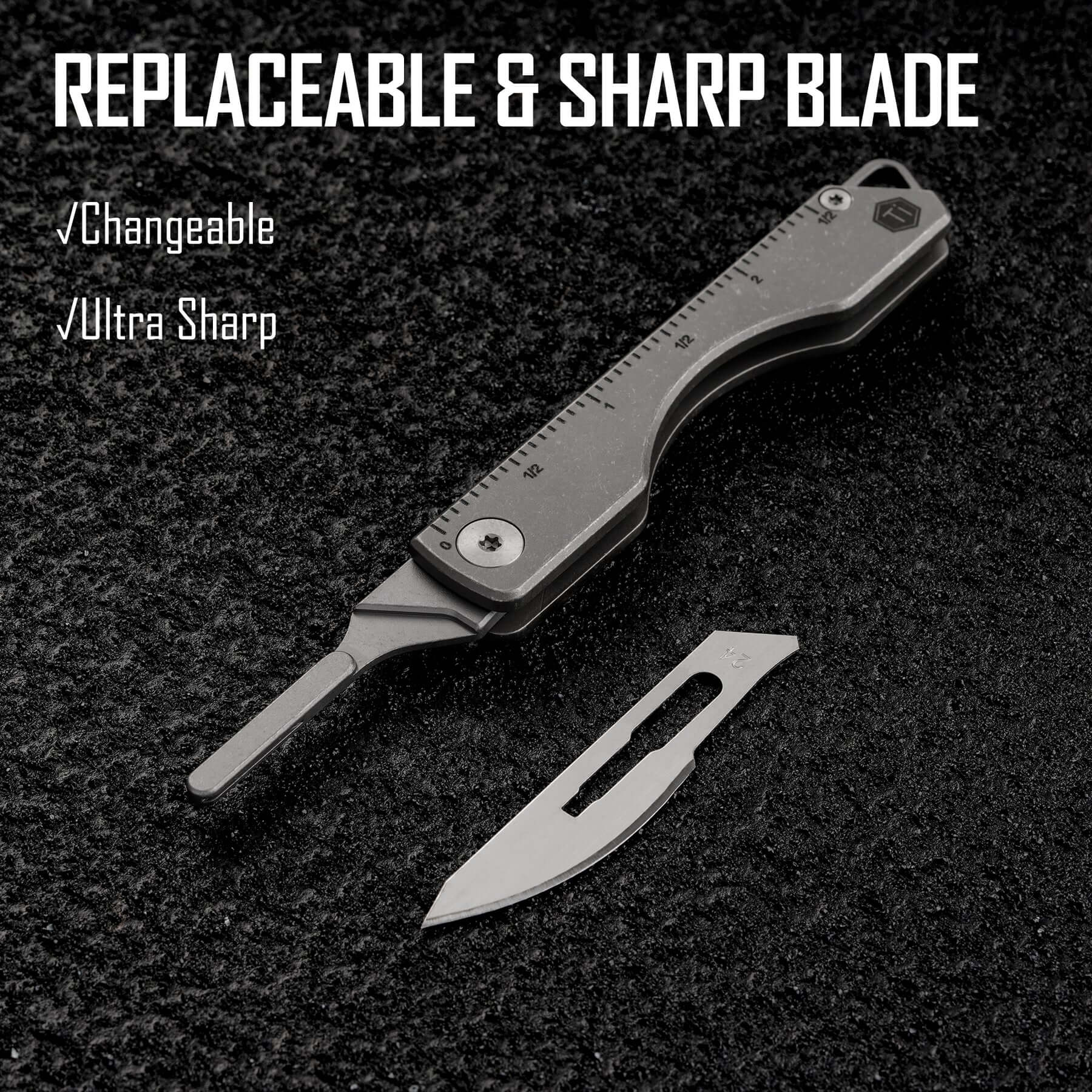 KK01AR Titanium Folding Knife with #24 Replaceable Blade (Ruler AR)