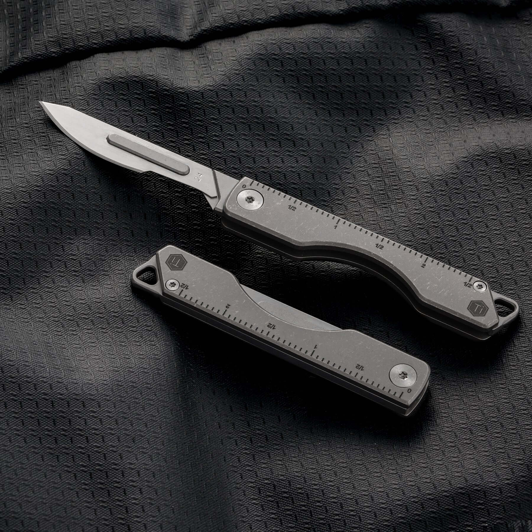 KK01AR Titanium Folding Knife with #24 Replaceable Blade (Ruler AR)