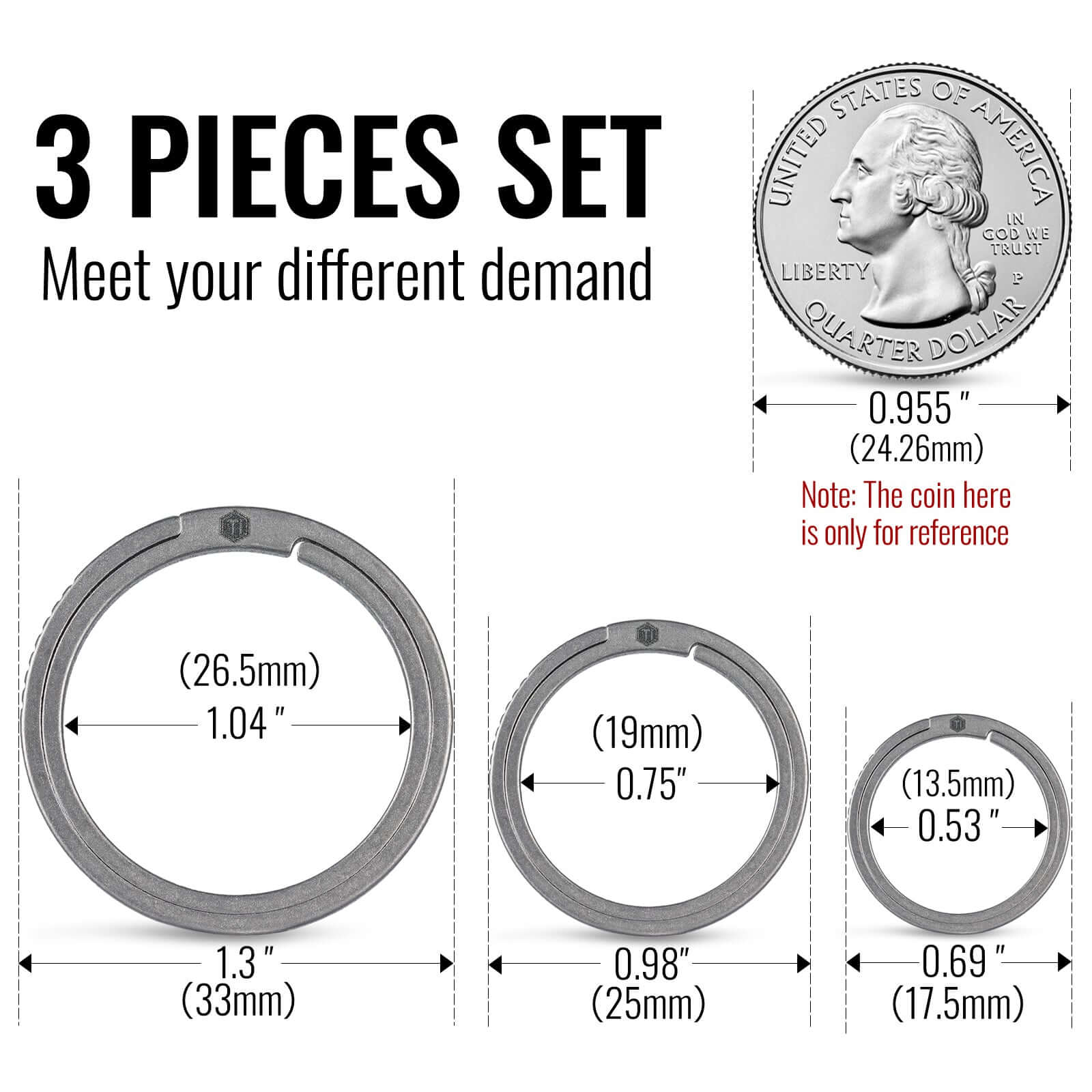 KA02 Titanium Alloy Key Ring Set (3 Pcs Set)