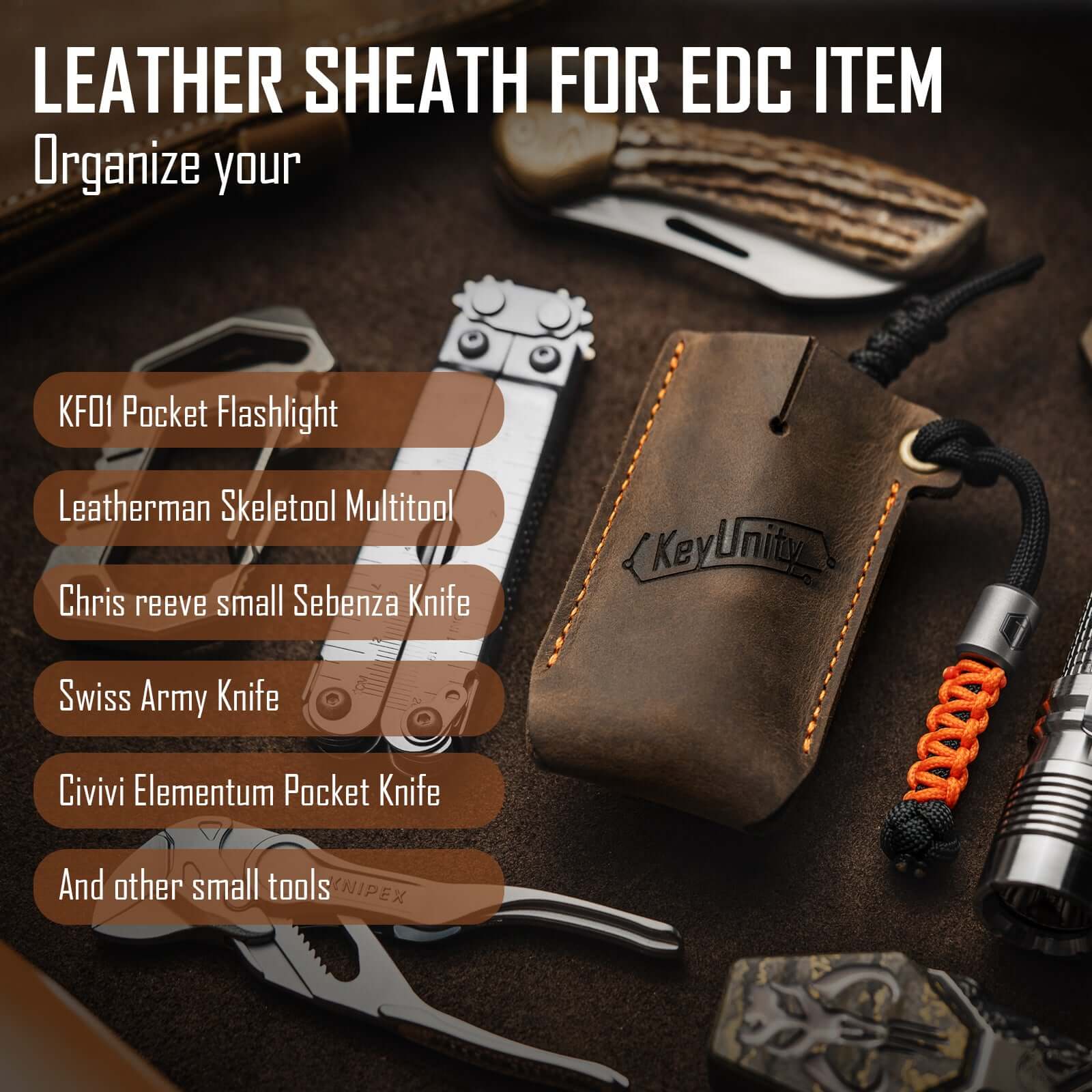 KA16 Leather Sheath EDC Pocket Organizer Hand Stitched Slip Pouch