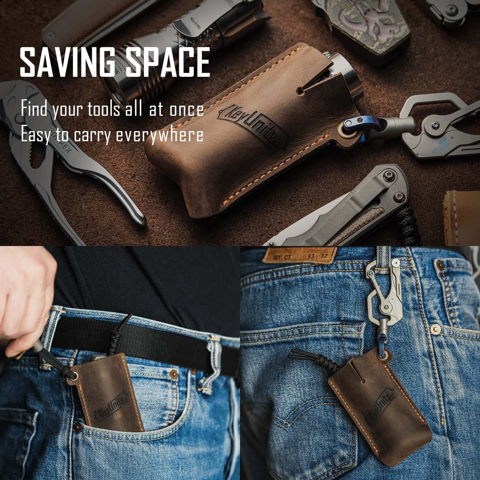 KA16 Leather Sheath EDC Pocket Organizer Hand Stitched Slip Pouch