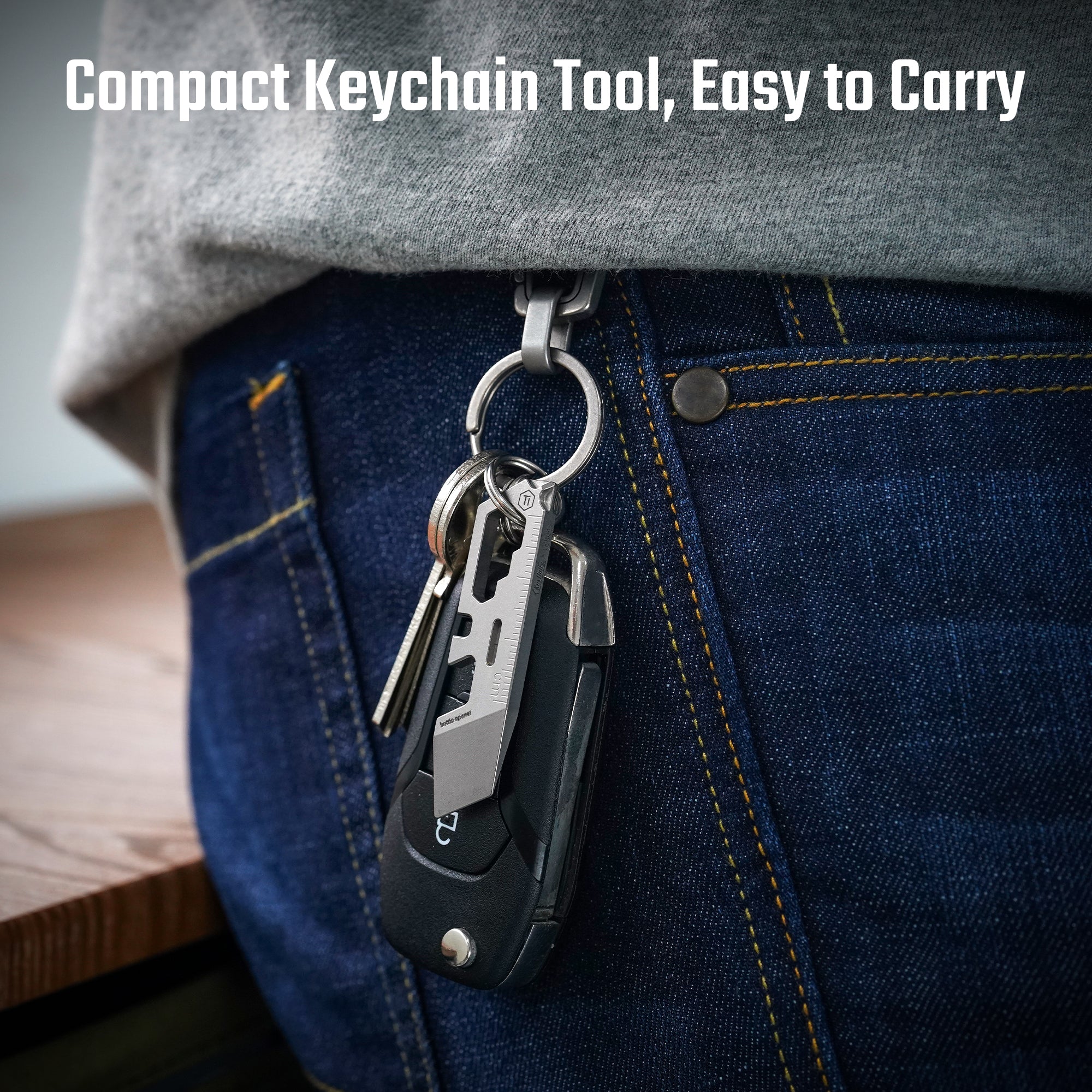 KR04 titanium mini pry bar attached to a keychain for everyday carry