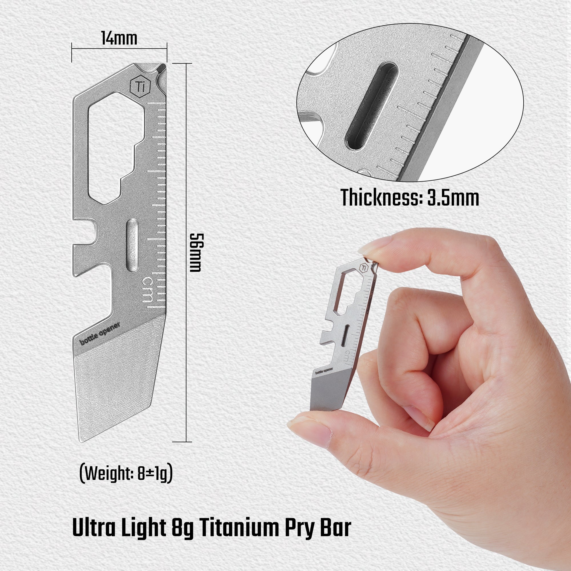 KR04 titanium mini pry bar dimensions and 8 g lightweight design