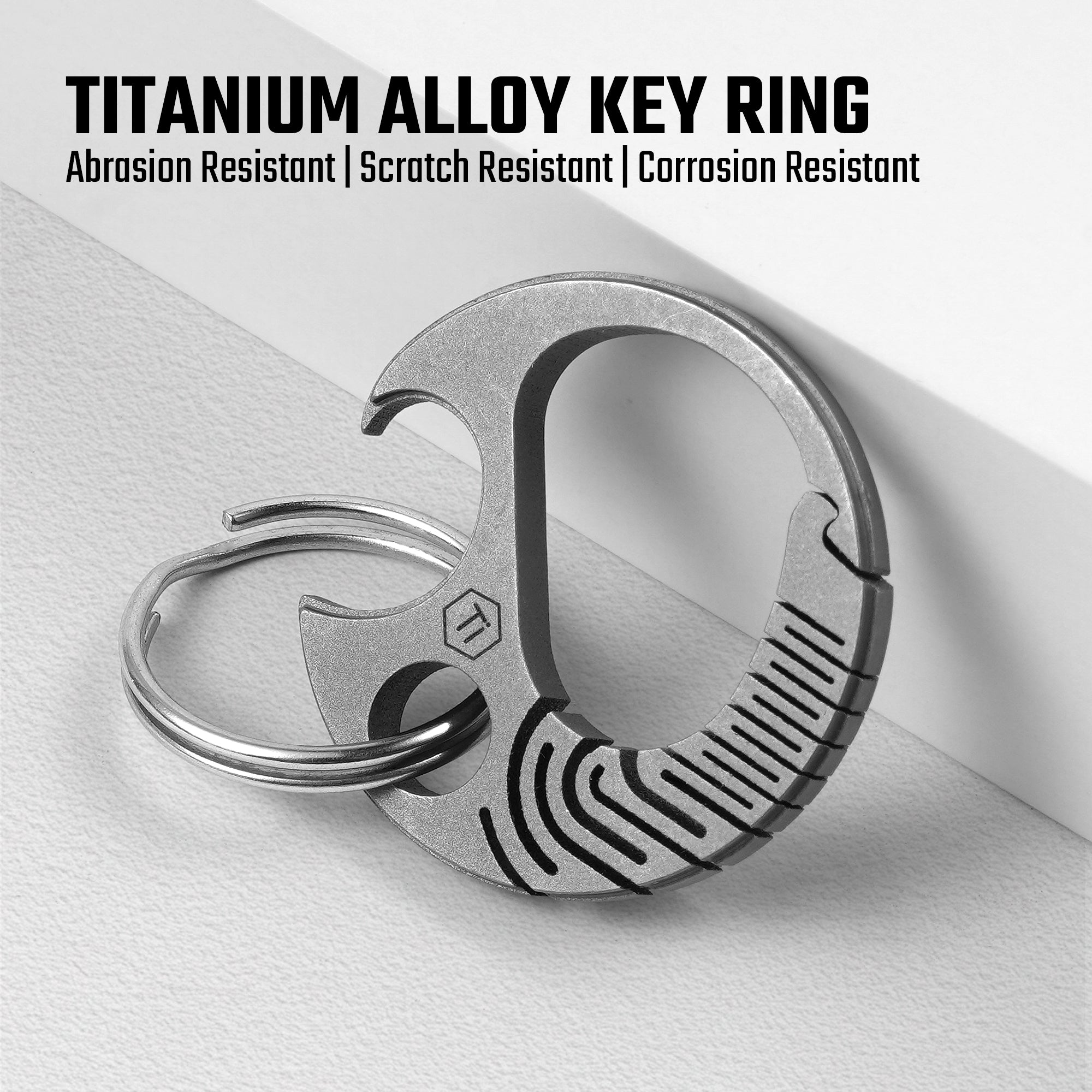 KA66 titanium alloy bottle opener keychain with stainless steel split ring