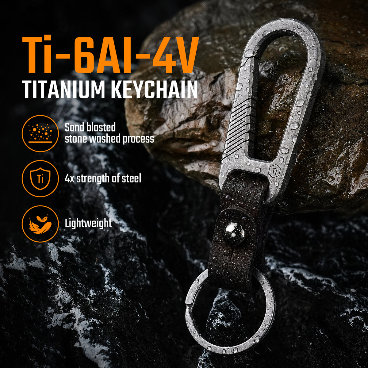 KM27C Ti-6Al-4V titanium carabiner keychain with sandblasted stonewashed finish