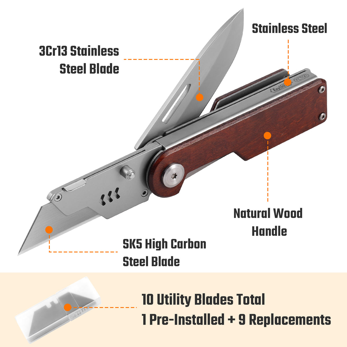 folding utility knife with tool-free replaceable utility blade system