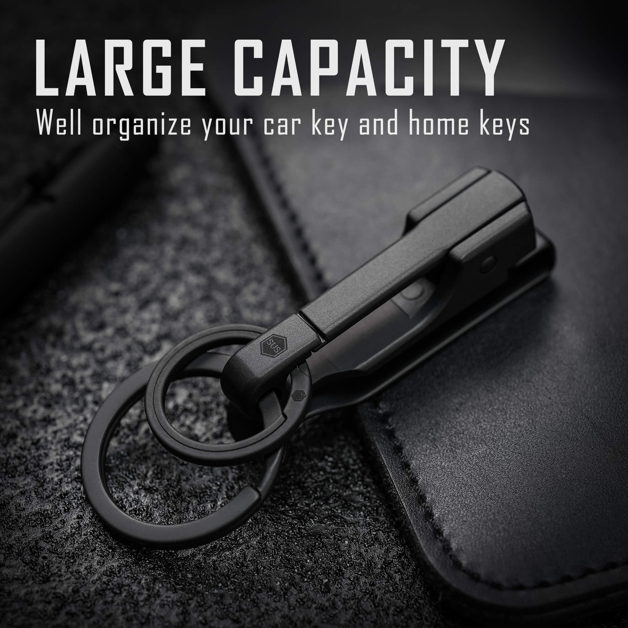 Unleash the Power of Sleek Design with KeyUnity's KS02 Stainless Steel Keychain in Black