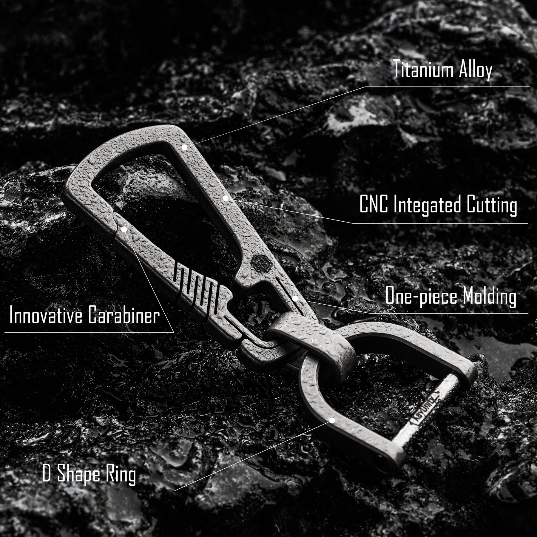 KM17SW Titanium EDC Carabiner Keychain Clip with D Ring