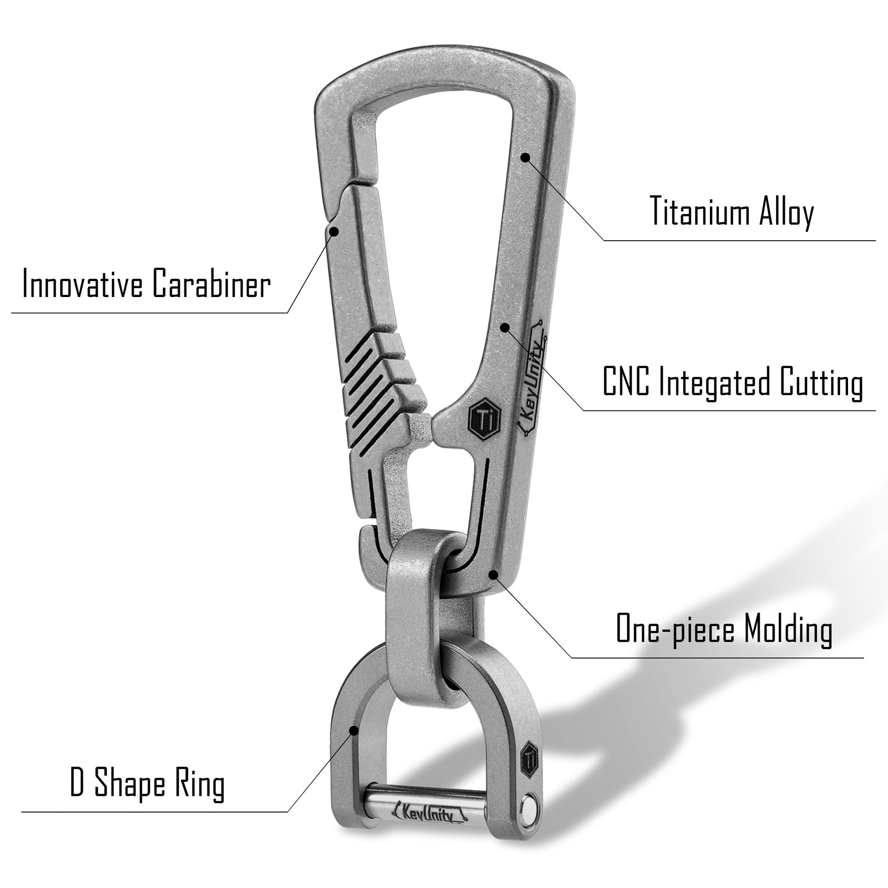 KM16 Titanium EDC Carabiner Keychain Clip with D Ring