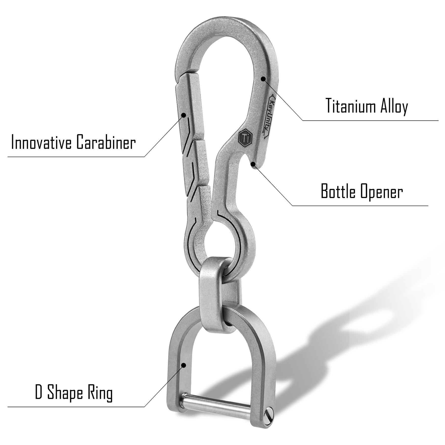 KM15 Titanium EDC Bottle Opener Keychain Clip with D Ring