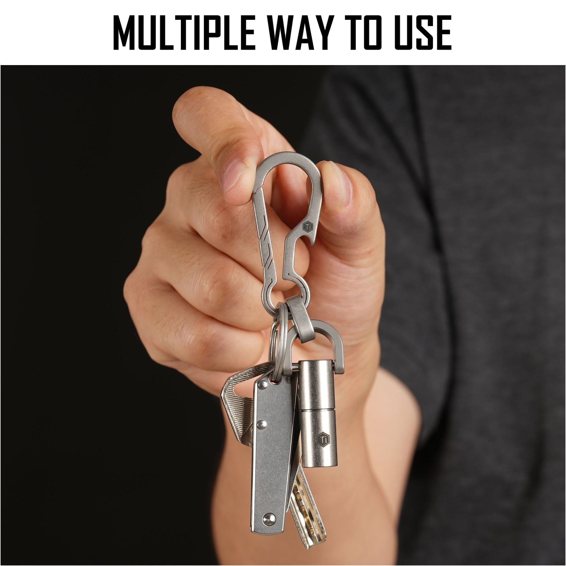 KM14 Titanium EDC Bottle Opener Keychain Clip with D Ring