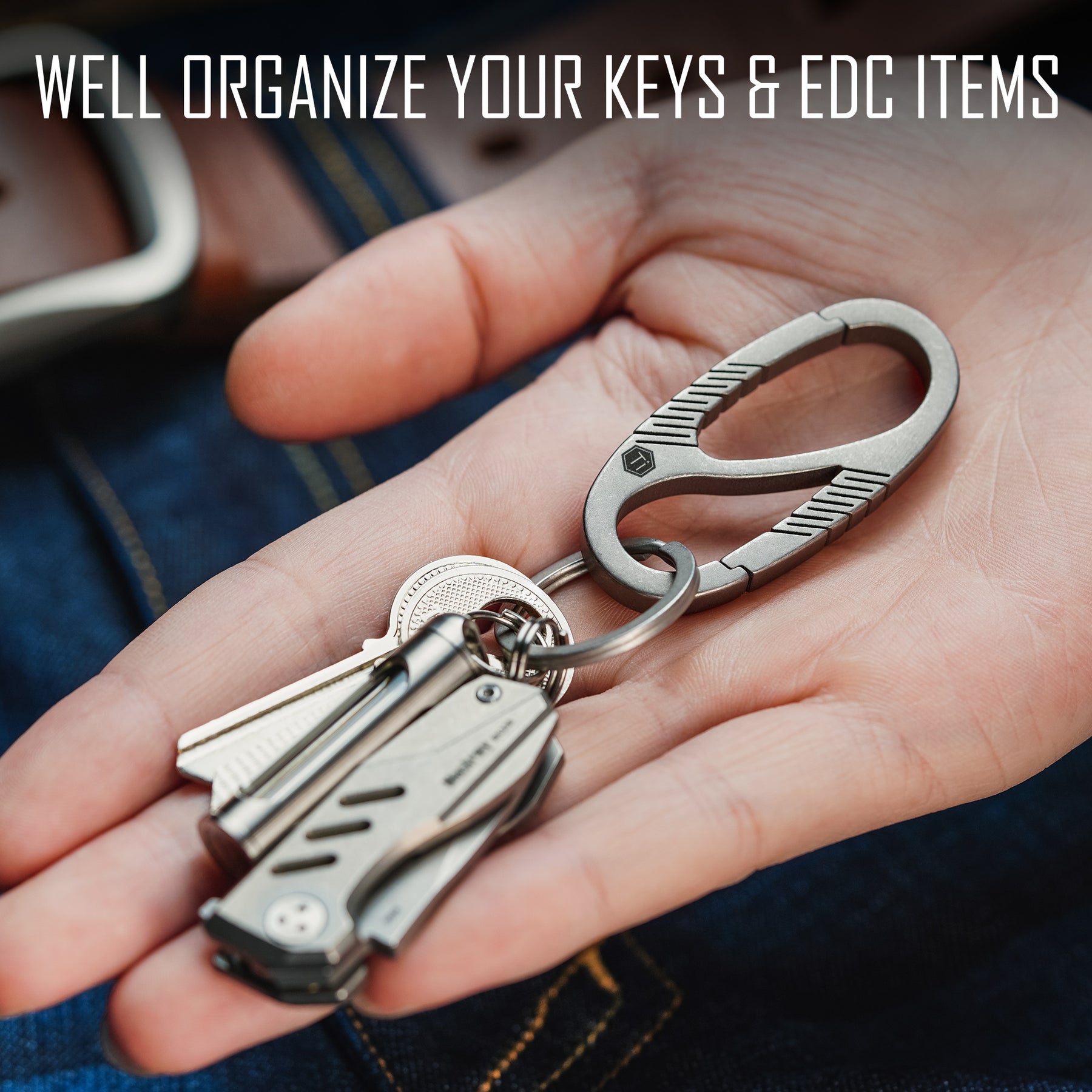 KeyUnity Double Side Carabiner Keychain Clip, KM10 EDC Titanium Belt Key  Holder Clips for Car Keys or Small Tools, Black