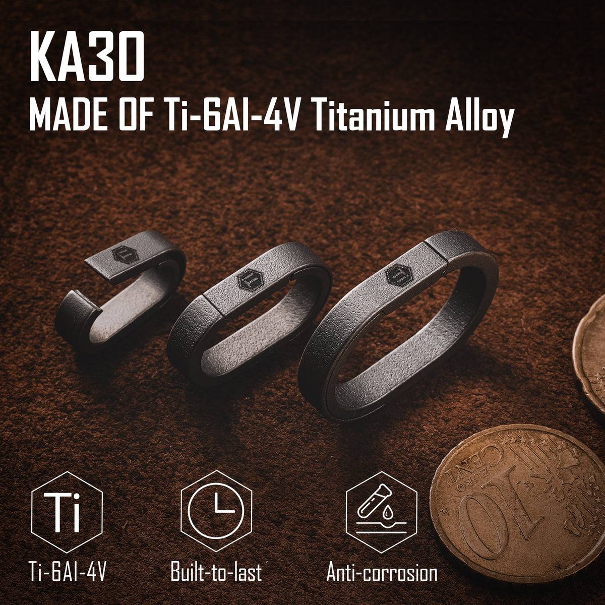 KeyUnity Ka17 Titanium D Ring Key Shackle, D Shape Key Ring Horseshoe Clasp for Car Fob, DIY Leather Key Organizer Keychain (Black, L), Adult Unisex