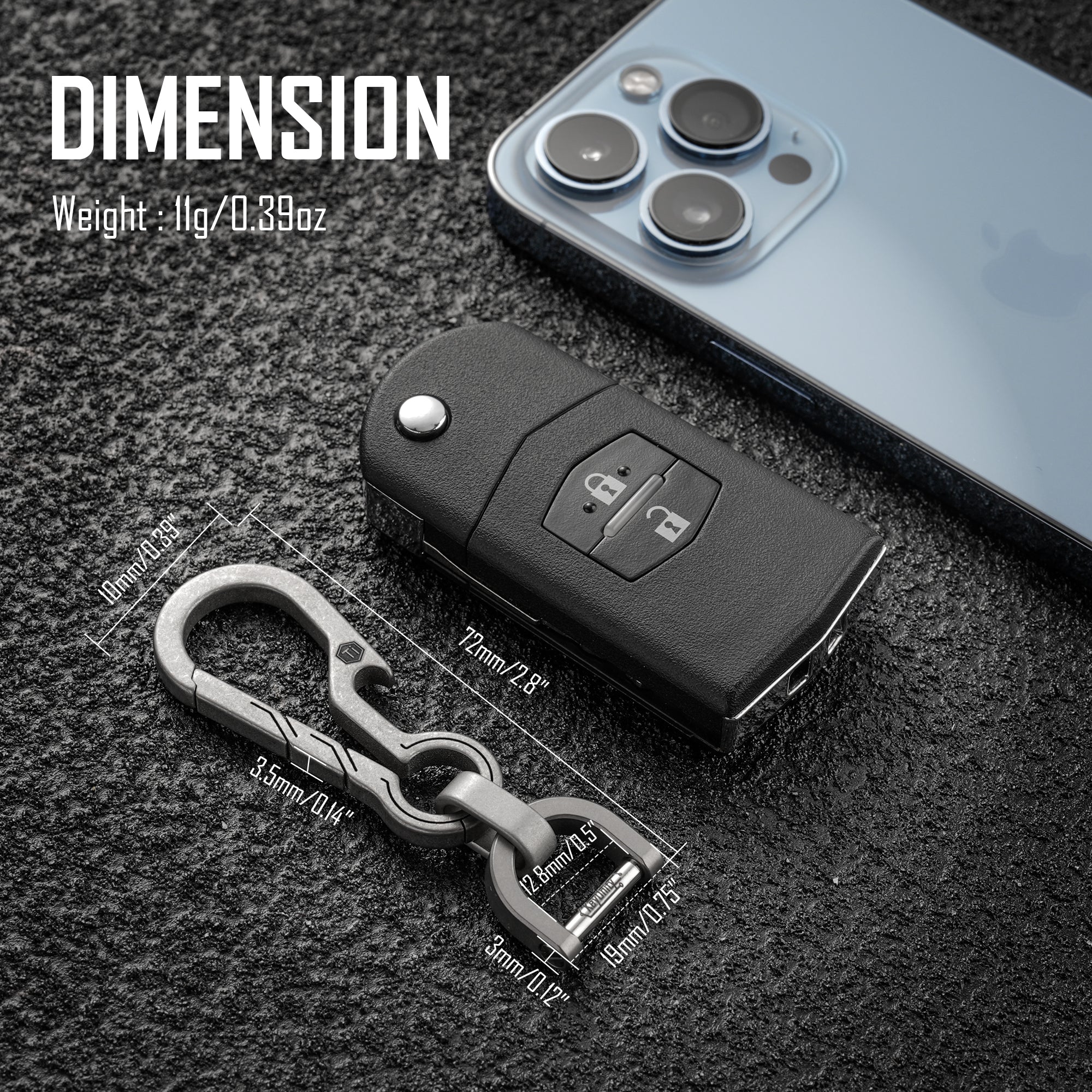 KM14 Titanium EDC Bottle Opener Keychain Clip with D Ring