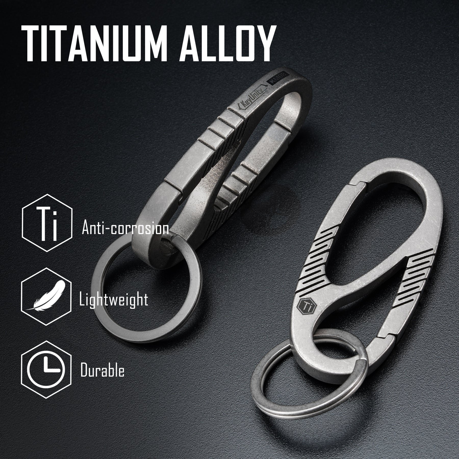 KeyUnity Double Side Carabiner Keychain Clip, KM10 EDC Titanium Belt Key  Holder Clips for Car Keys or Small Tools, Black 