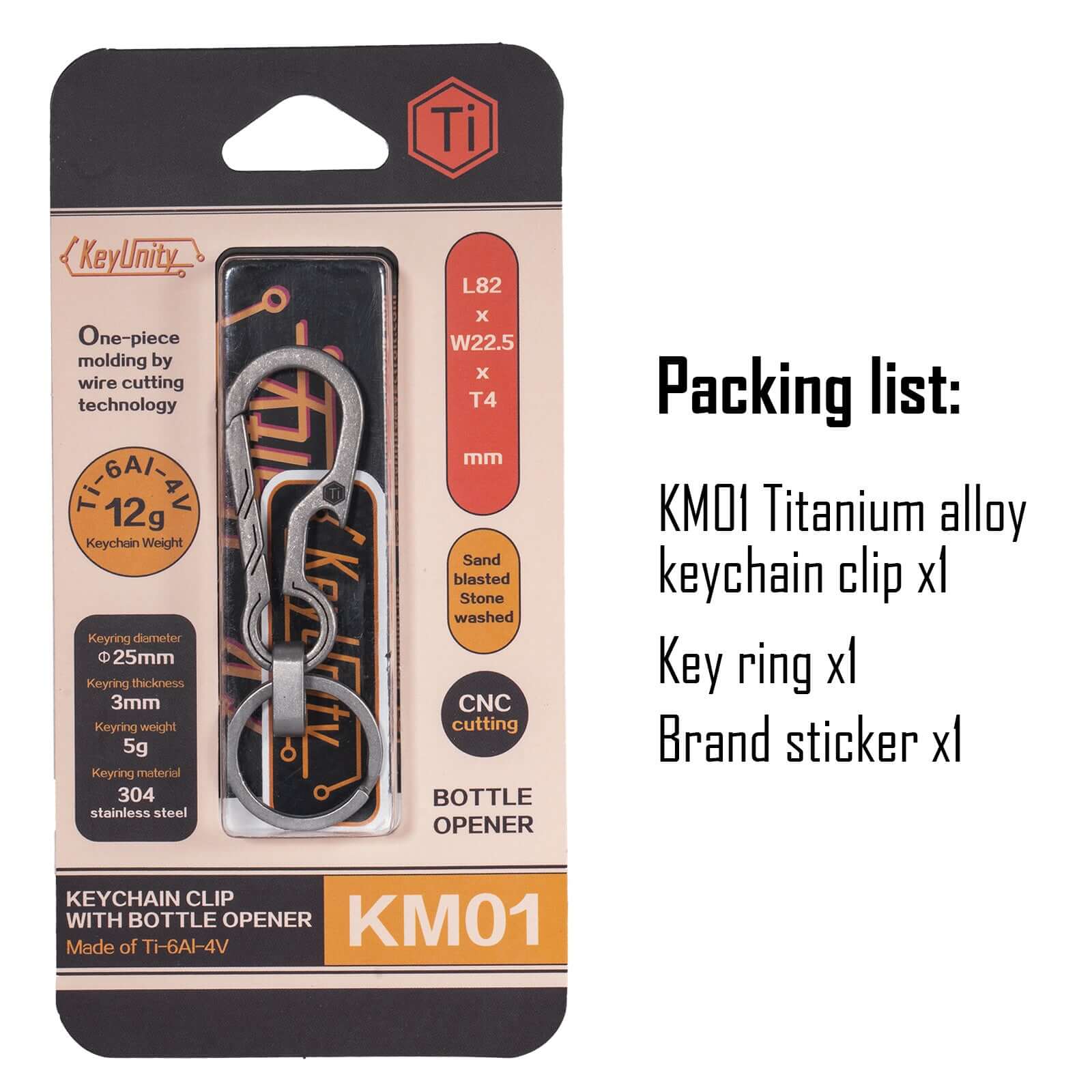 KeyUnity KM01 Titanium Alloy Keychain Clip with Bottle Opener